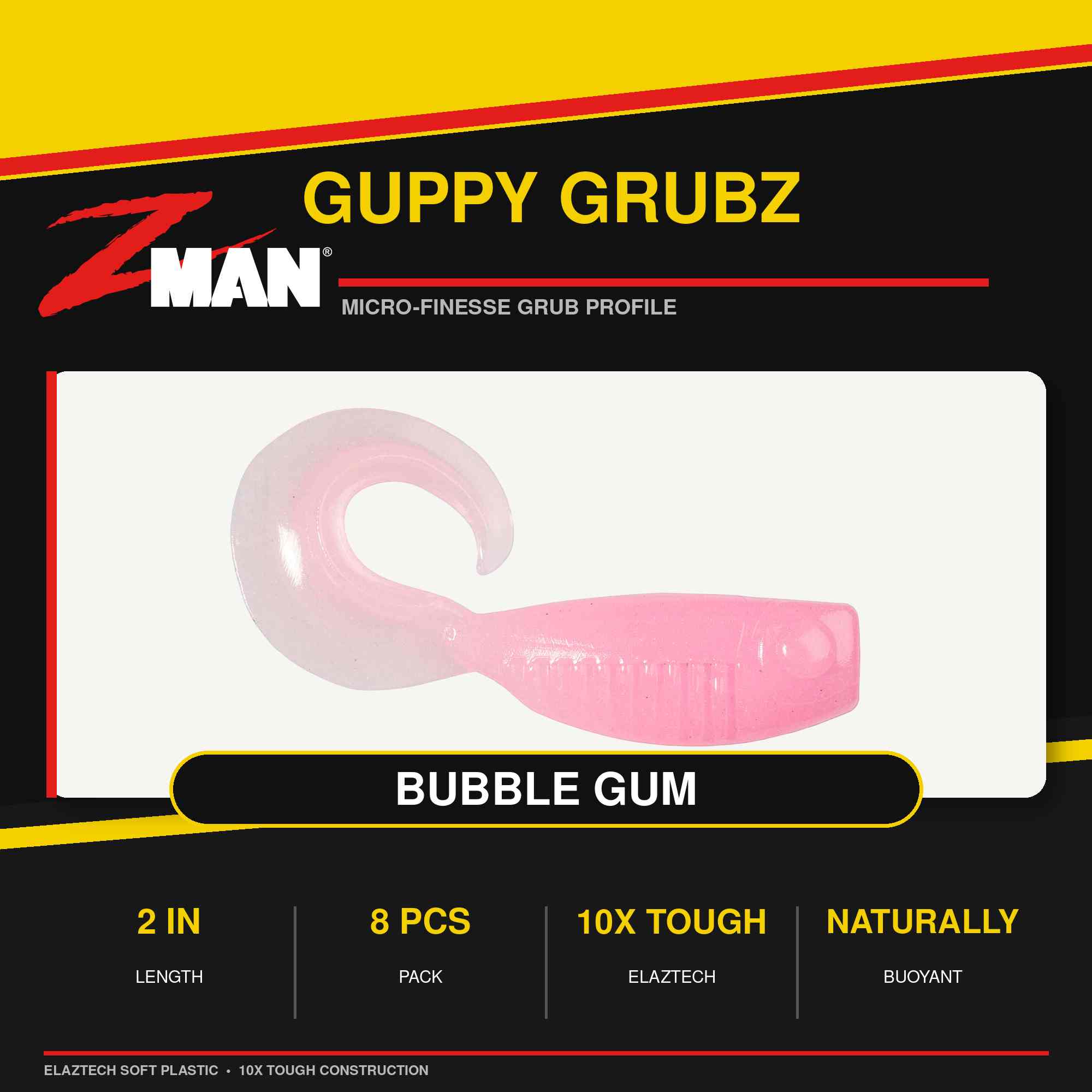 Zman Soft Lure Guppy GrubZ 2 Inch 8/Pack Bubble Gum (9835)