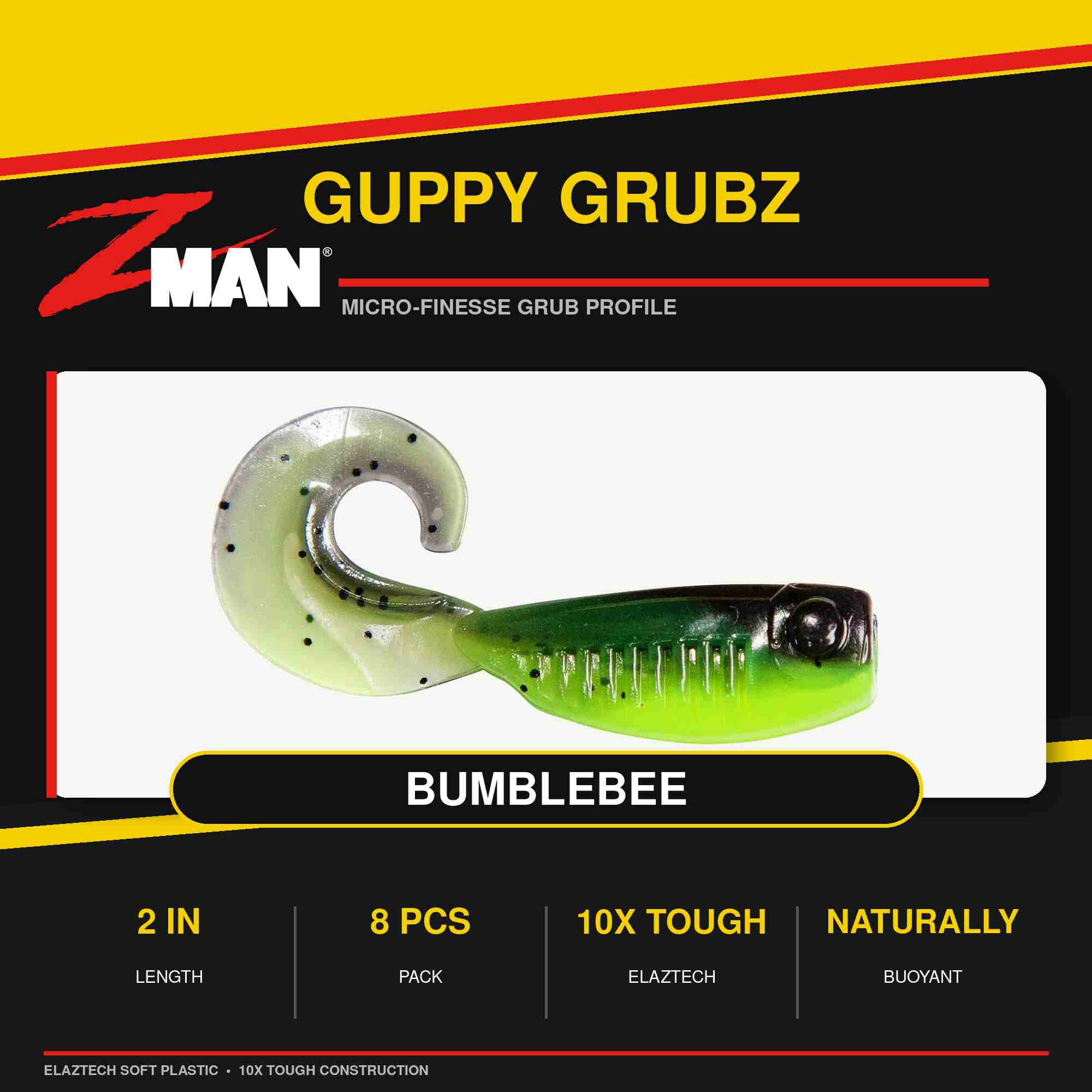 Zman Soft Lure Guppy GrubZ 2 Inch 8/Pack Bumblebee (9910)