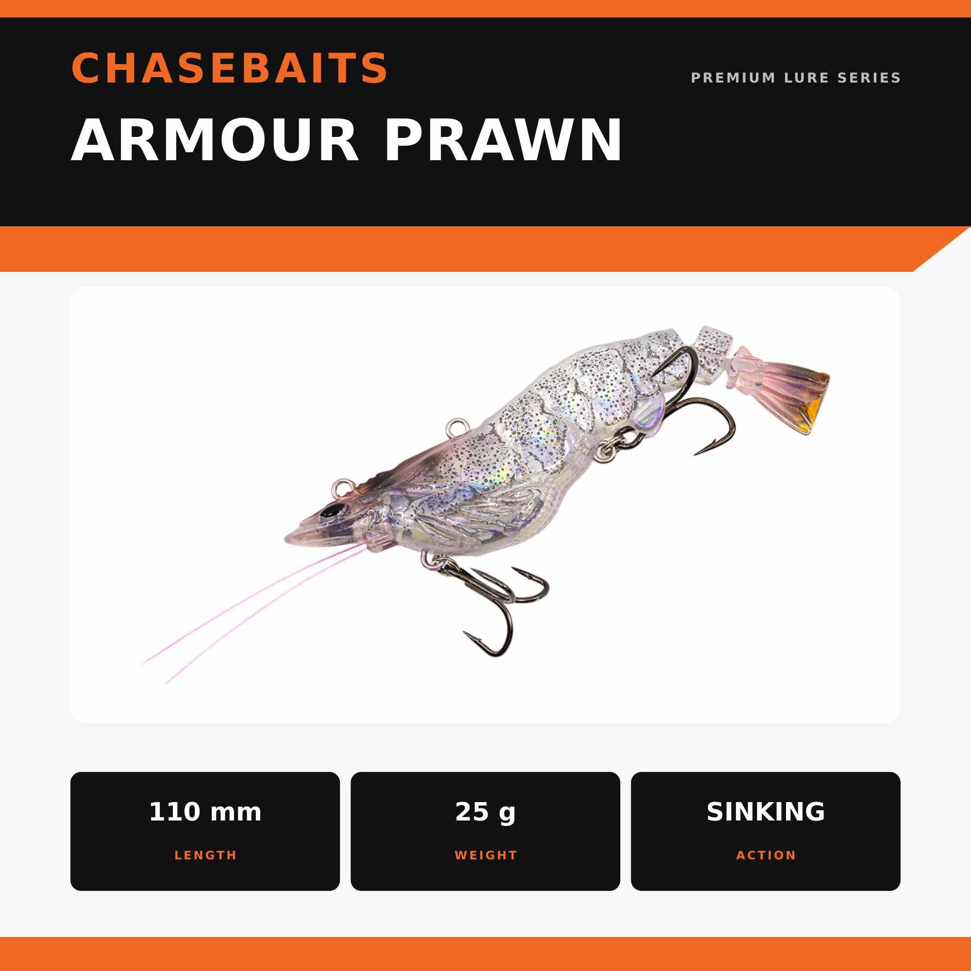 Chasebaits Armour Prawn 110 mm 25 grams Sinking Lure 01 (4259)