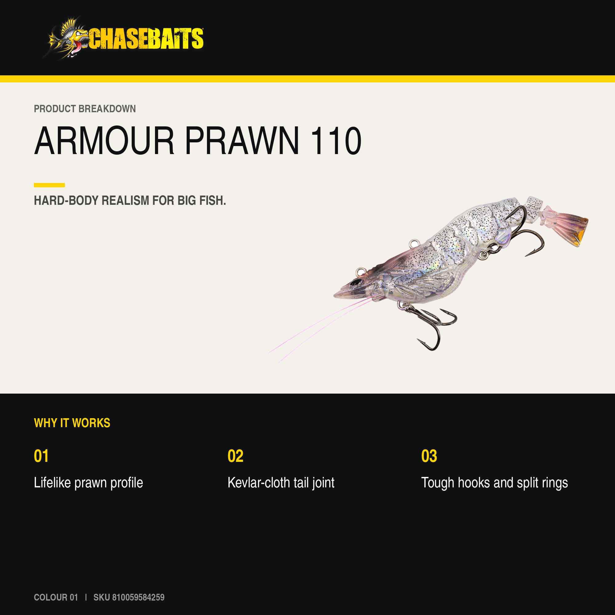 Chasebaits Armour Prawn 110 mm 25 grams Sinking Lure 01 (4259)