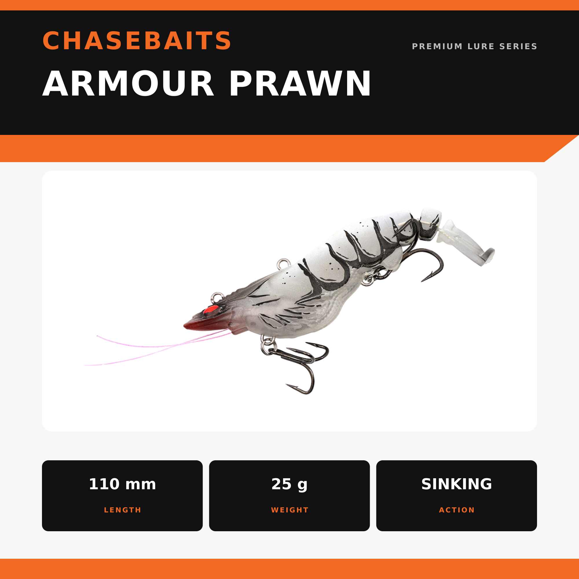 Chasebaits Armour Prawn 110 mm 25 grams Sinking Lure 02 (4266)