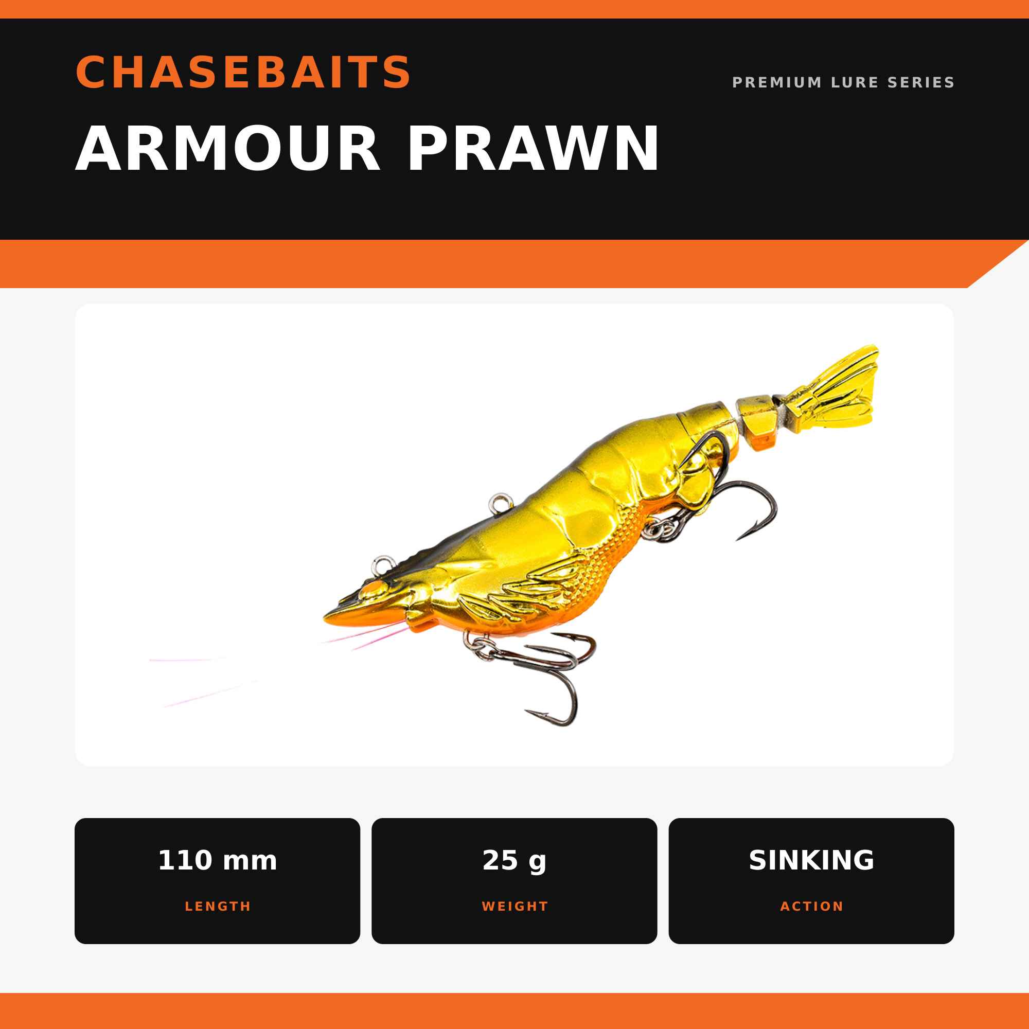 Chasebaits Armour Prawn 110 mm 25 grams Sinking Lure 03 (4273)