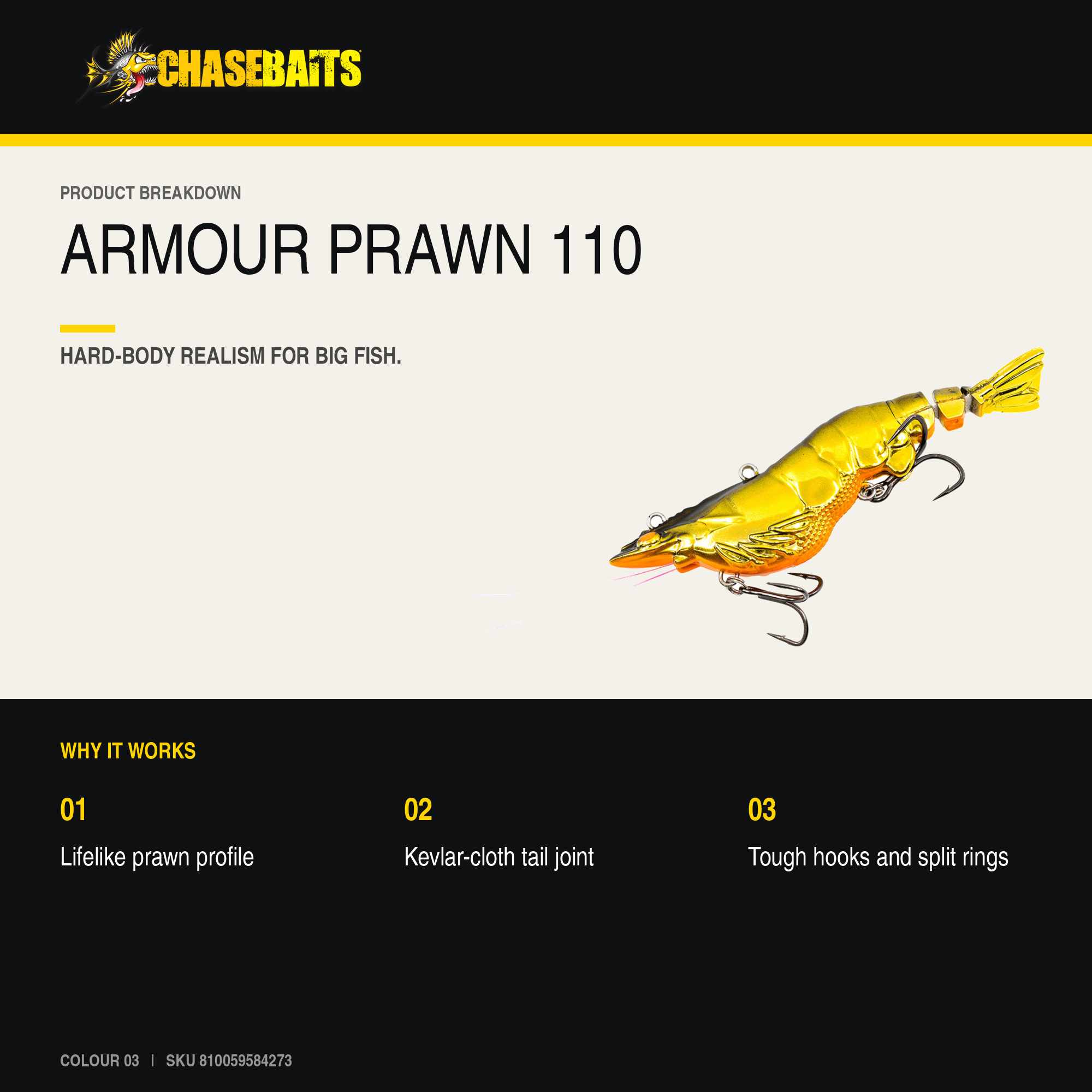 Chasebaits Armour Prawn 110 mm 25 grams Sinking Lure 03 (4273)