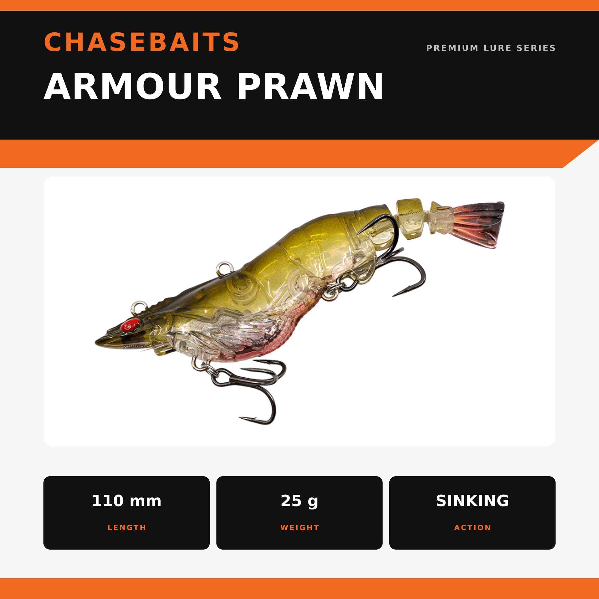 Chasebaits Armour Prawn 110 mm 25 grams Sinking Lure 04 (4280)