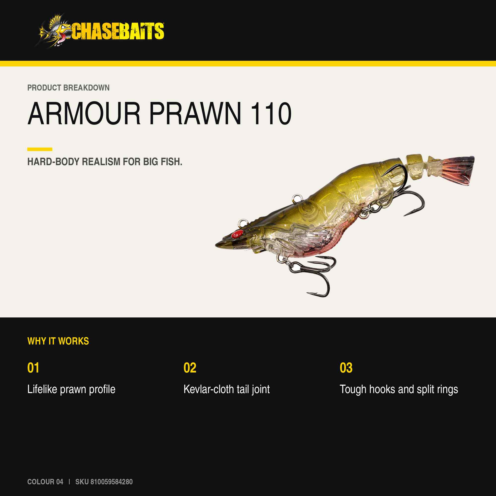 Chasebaits Armour Prawn 110 mm 25 grams Sinking Lure 04 (4280)