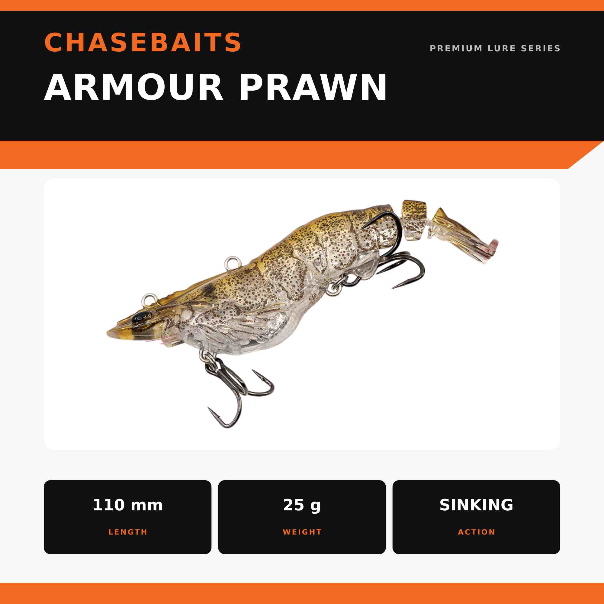 Chasebaits Armour Prawn 110 mm 25 grams Sinking Lure 05 (4297)