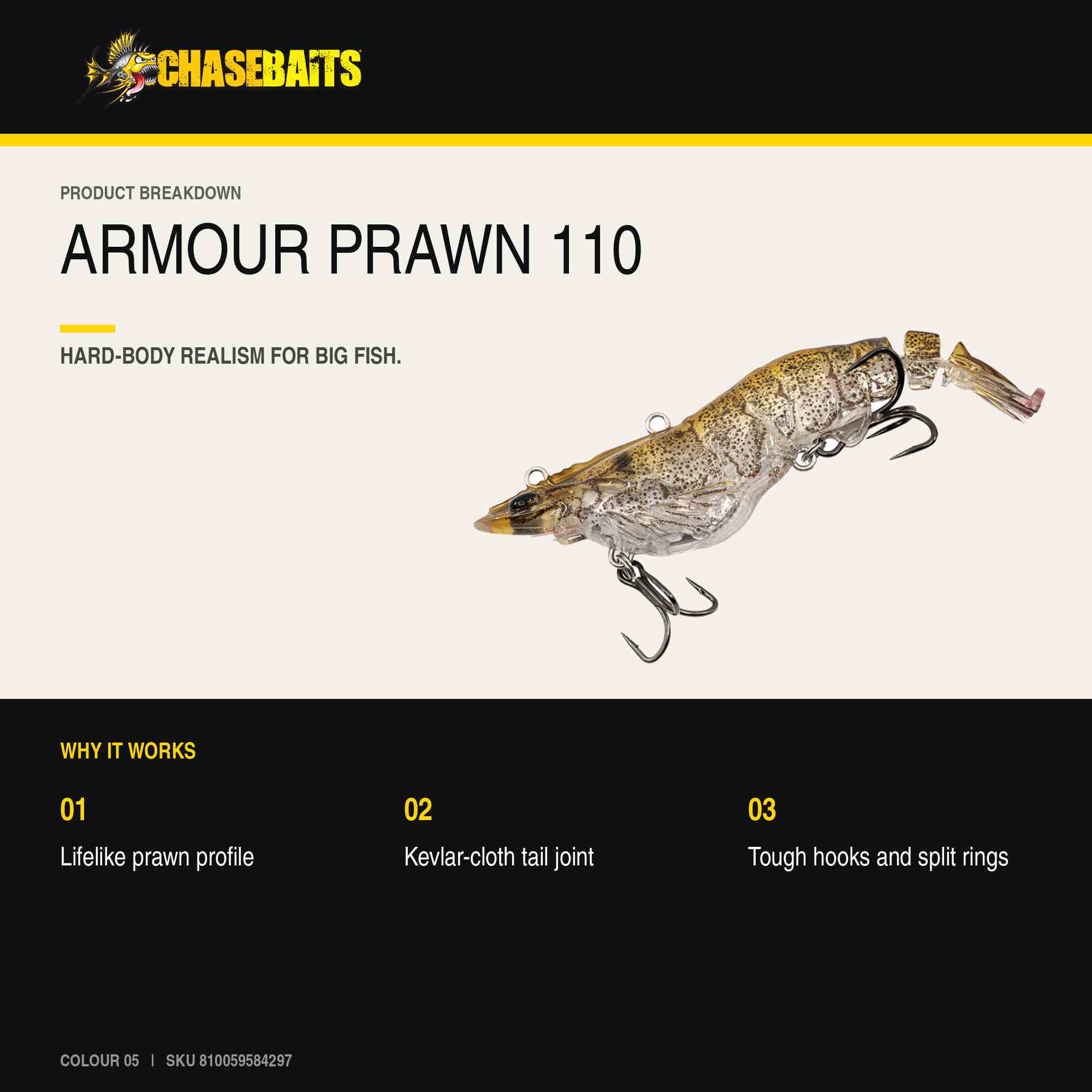 Chasebaits Armour Prawn 110 mm 25 grams Sinking Lure 05 (4297)