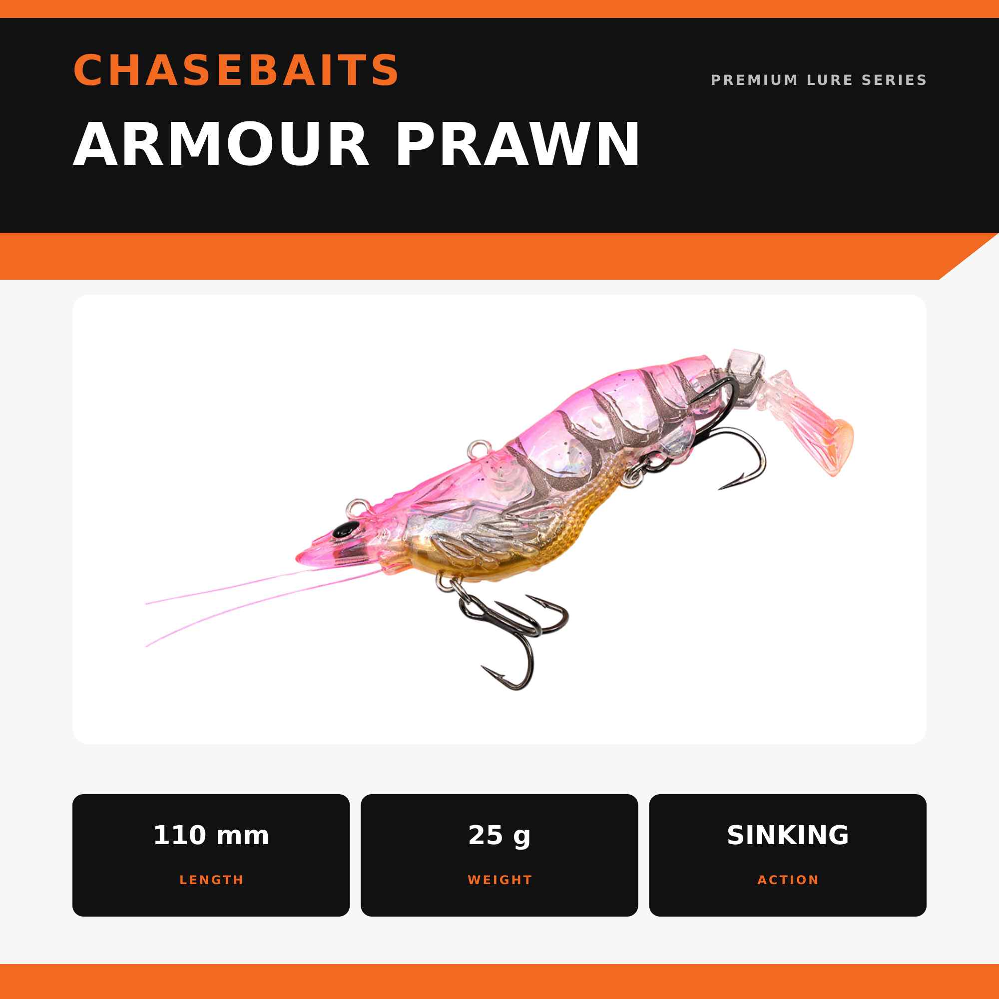 Chasebaits Armour Prawn 110 mm 25 grams Sinking Lure 07 (4310)