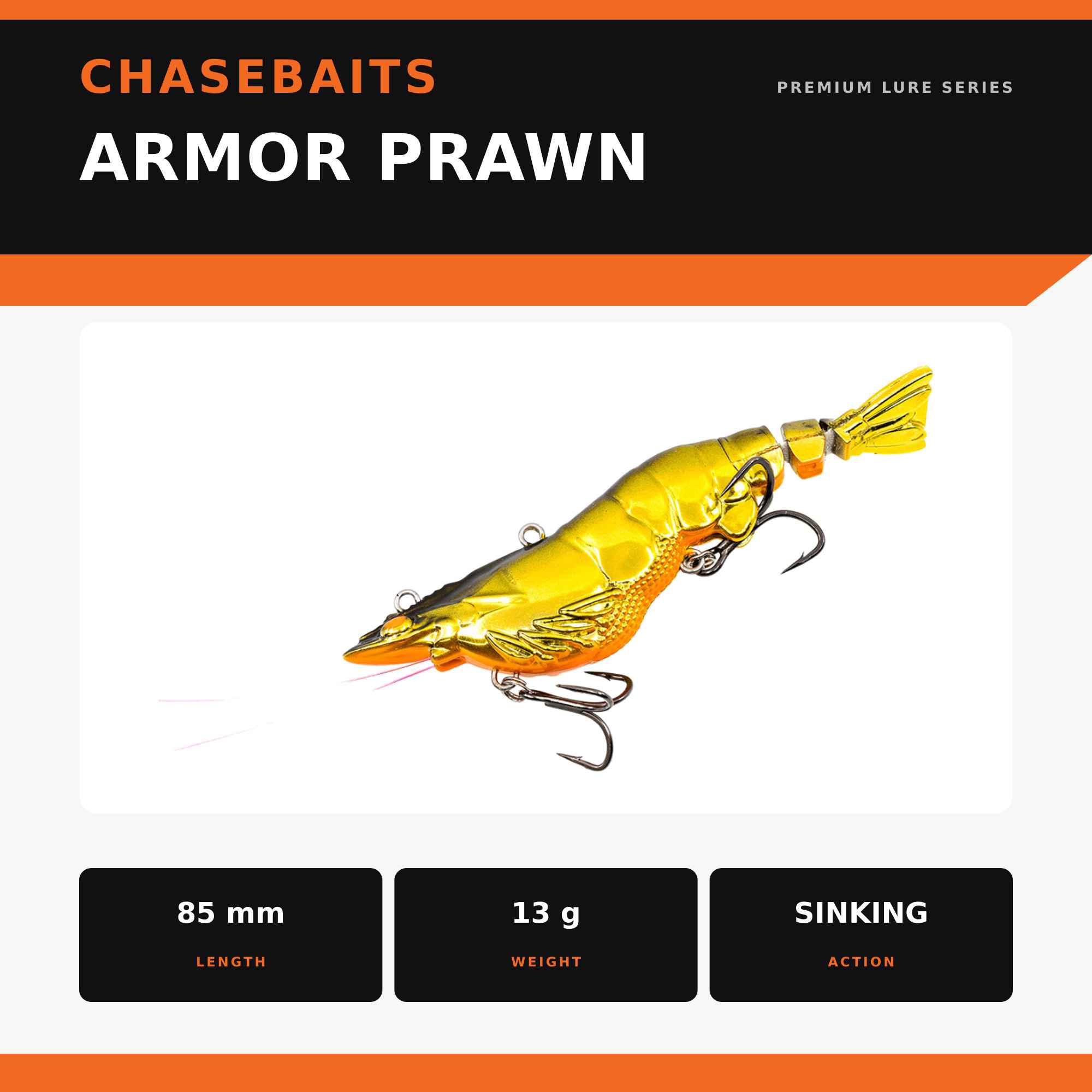 Chasebaits Armour Prawn 85 mm 13 grams Sinking Lure 03 (4341)
