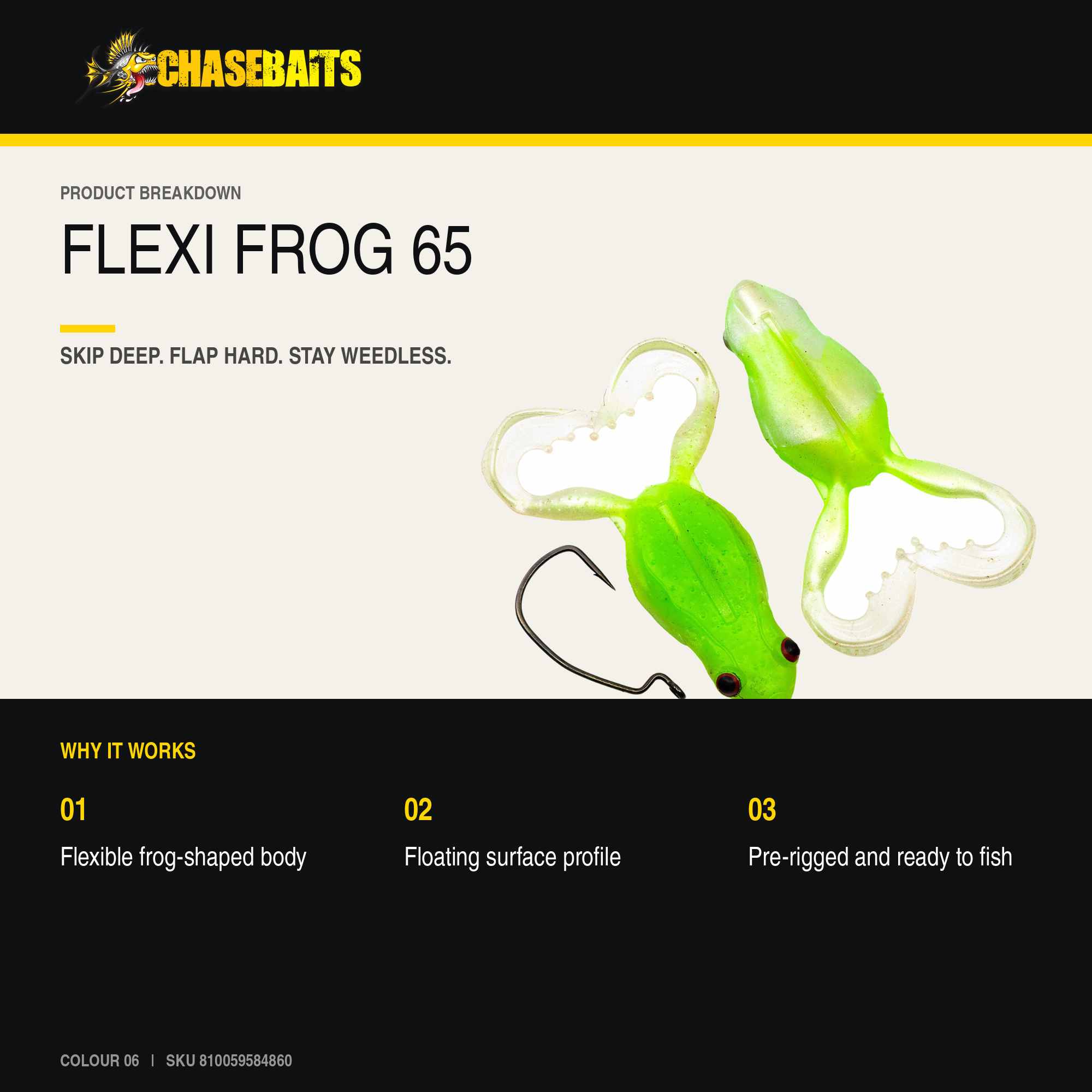Chasebaits Flexi Frog 65 mm Floating Lure 3/Pack 06 (4860)