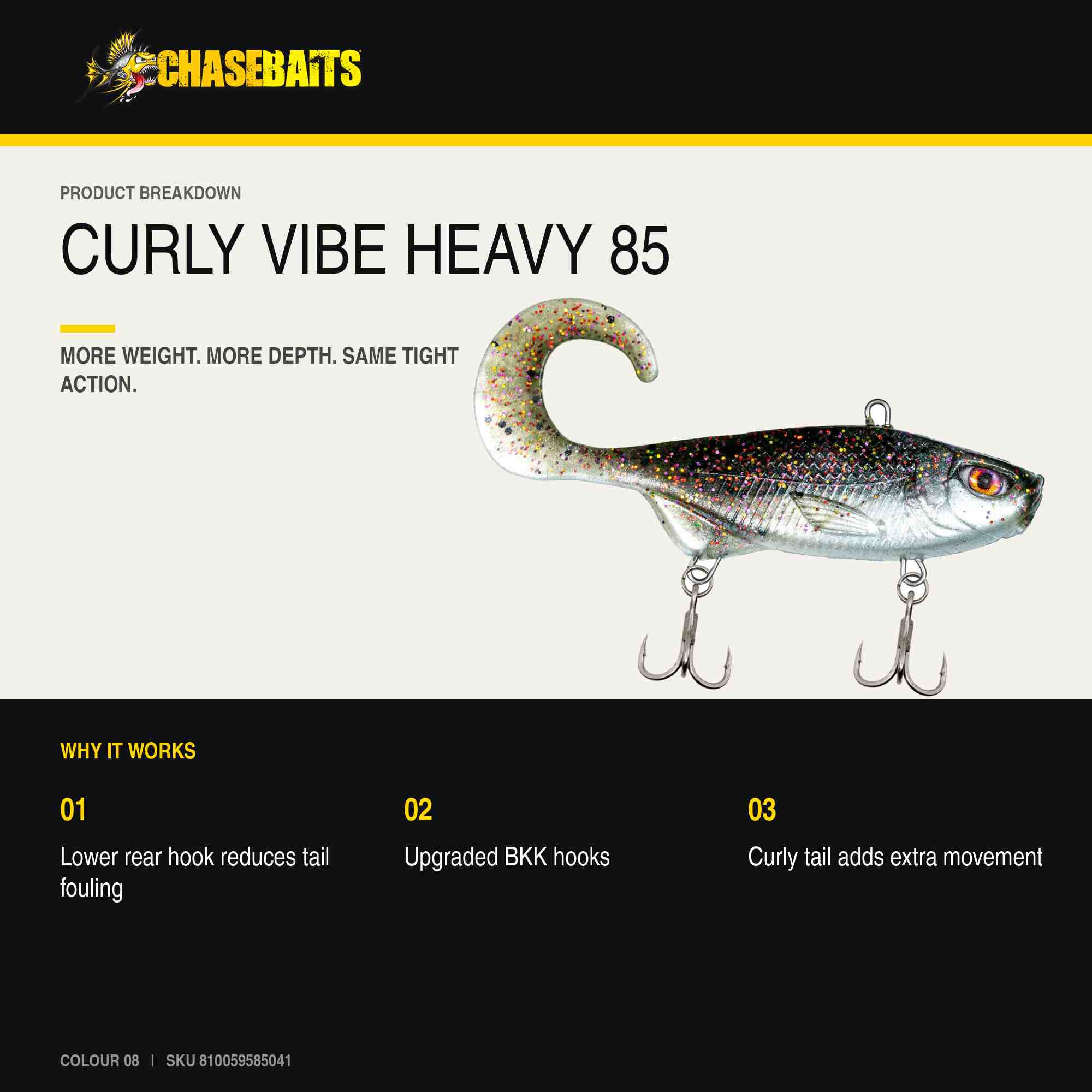 Chasebaits Curly Vibe Heavy 85 mm 23 grams Sinking Lure 08 (5041)