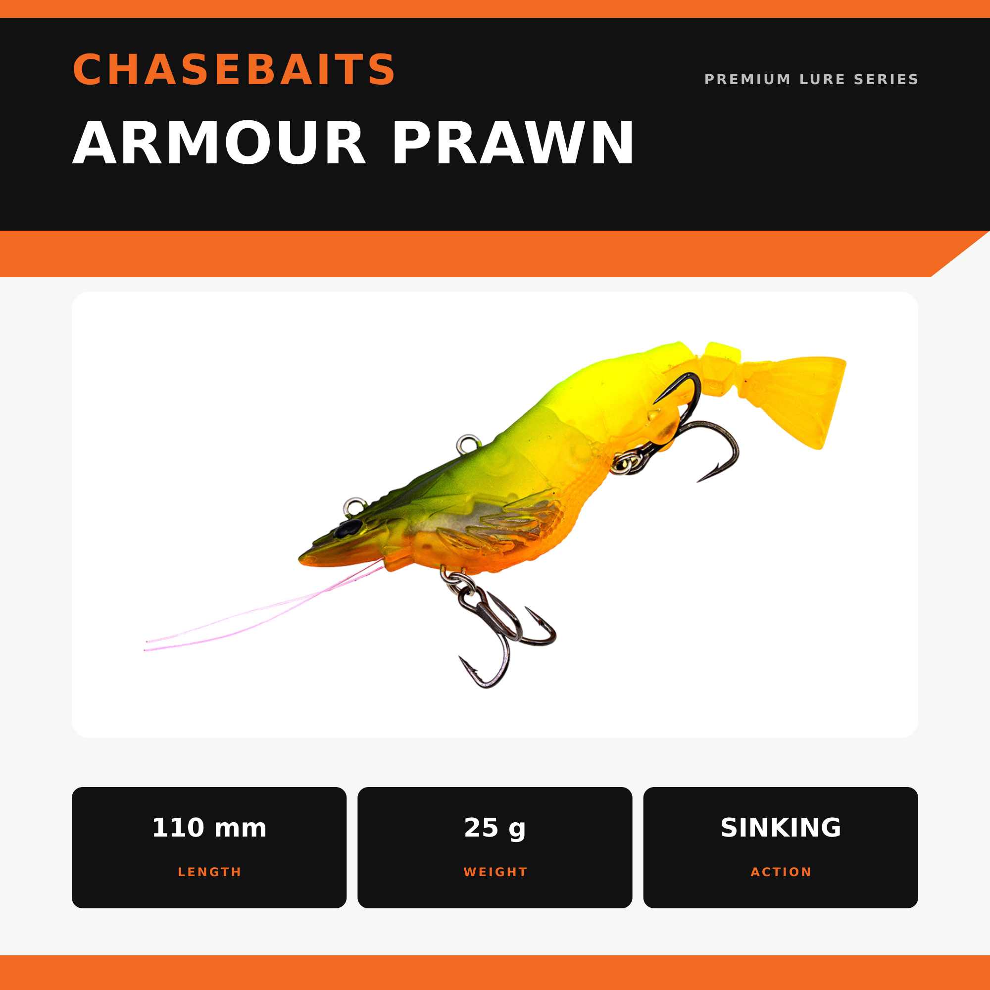 Chasebaits Armour Prawn 110 mm 25 grams Sinking Lure 08 (5072)
