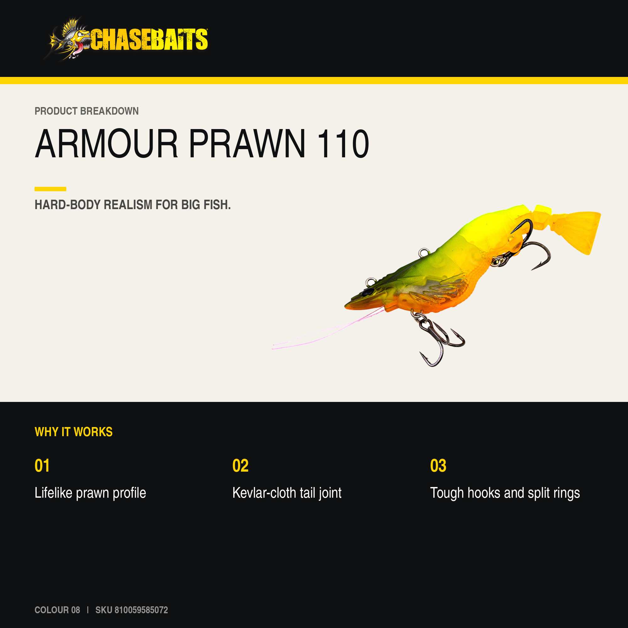 Chasebaits Armour Prawn 110 mm 25 grams Sinking Lure 08 (5072)