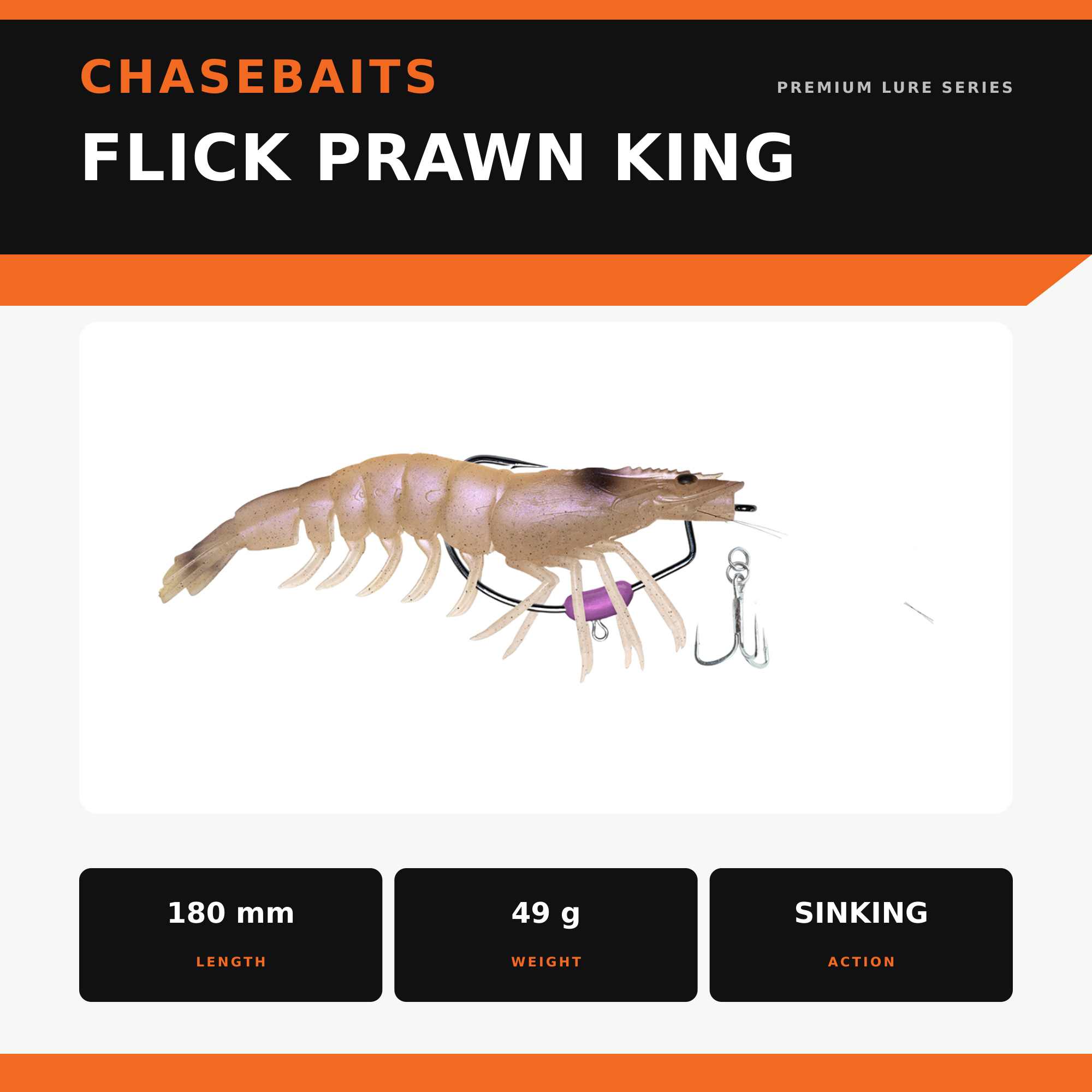 Chasebaits Flick Prawn King 180 mm 49 grams Sinking Lure 01 (6055)