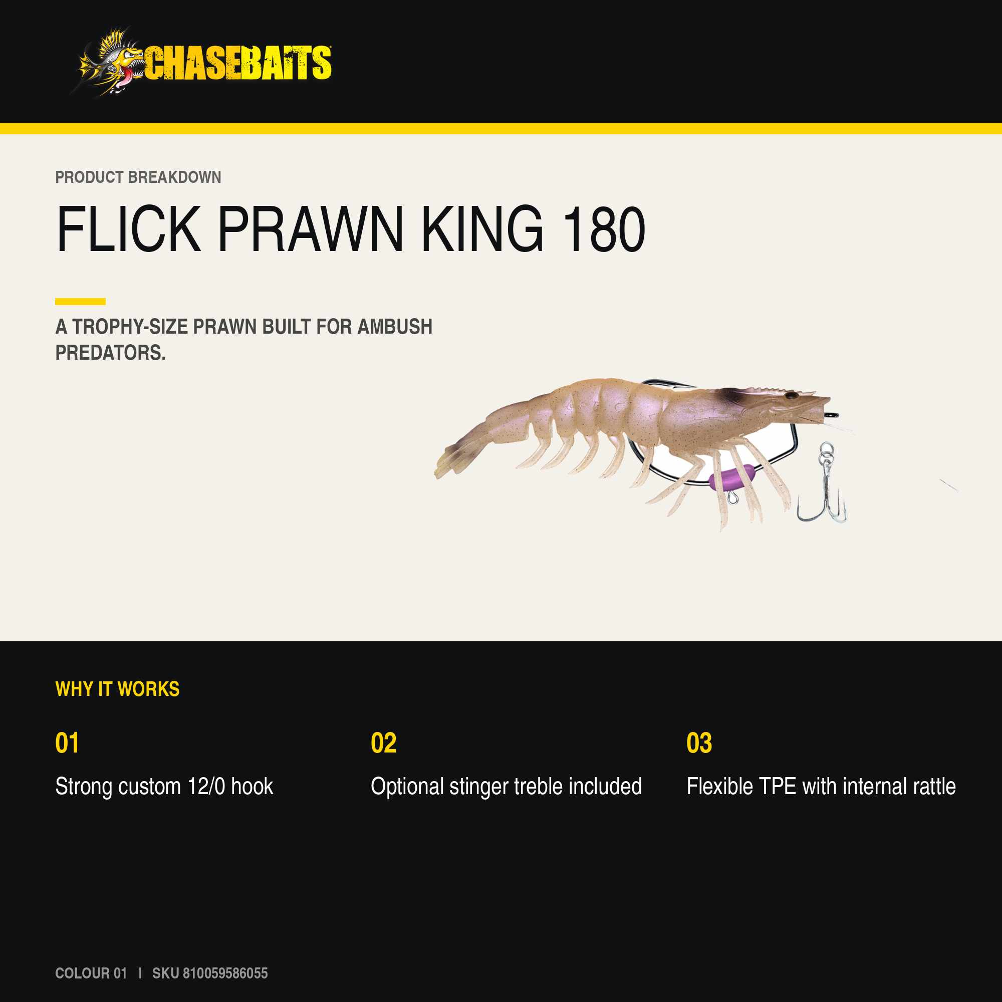 Chasebaits Flick Prawn King 180 mm 49 grams Sinking Lure 01 (6055)