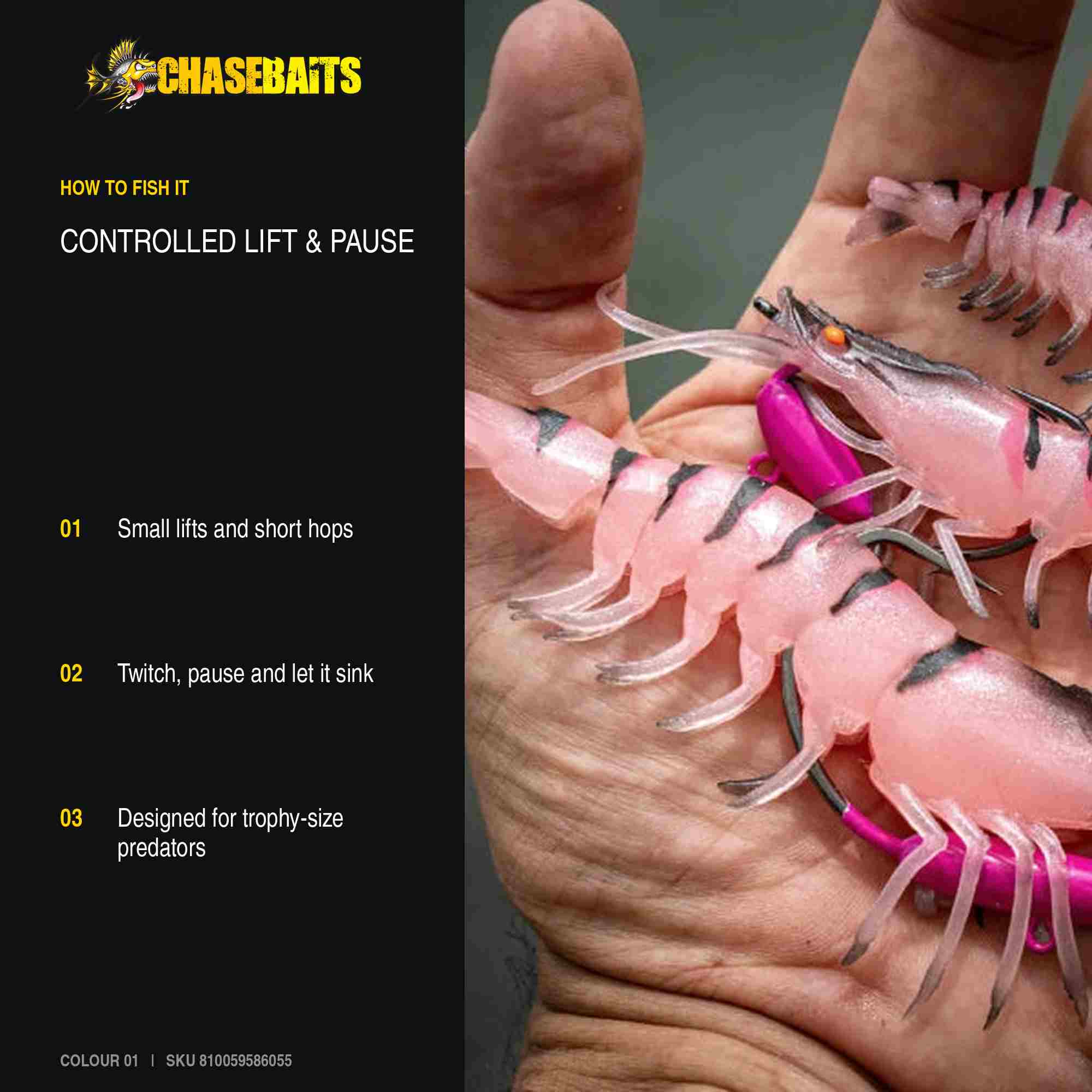 Chasebaits Flick Prawn King 180 mm 49 grams Sinking Lure 01 (6055)