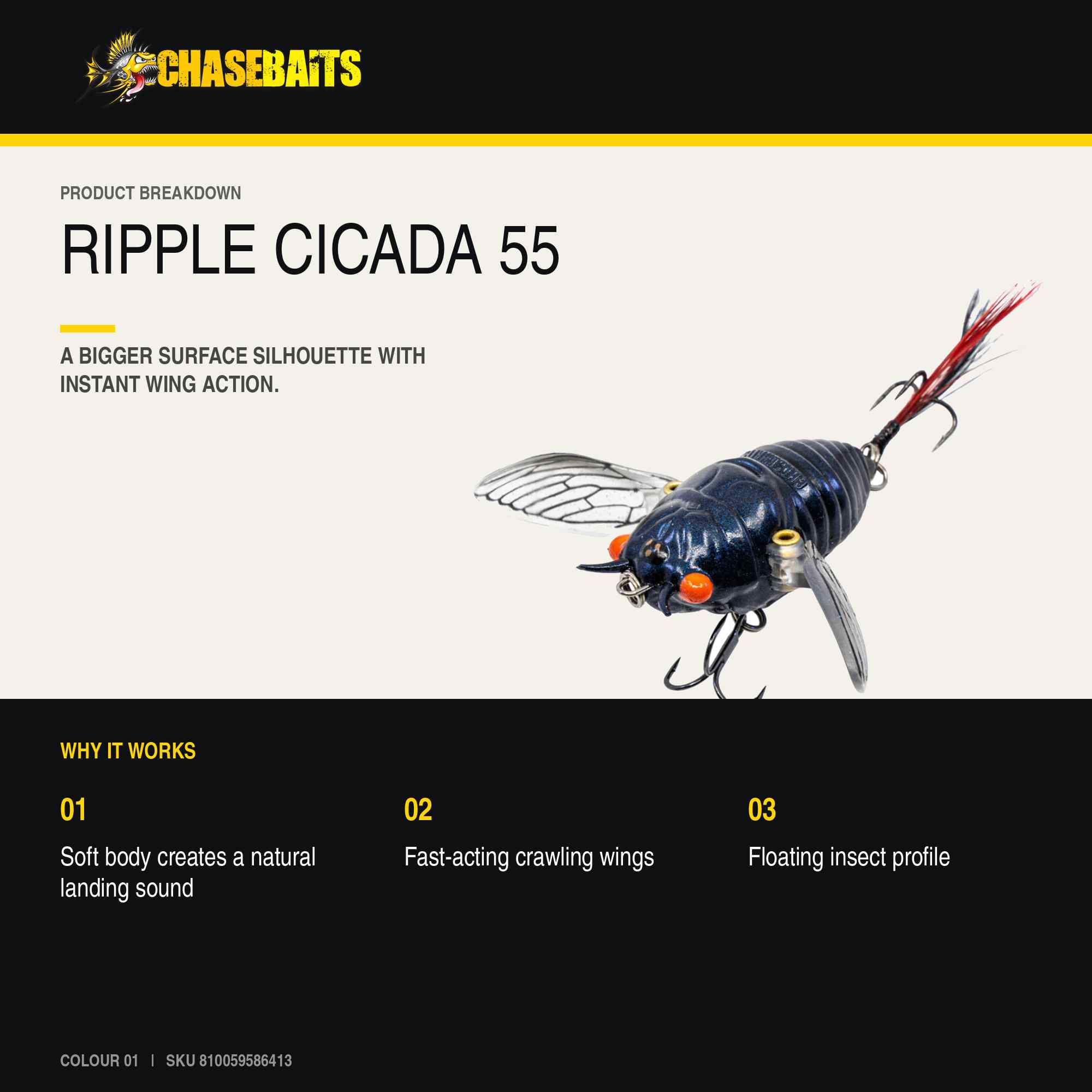 Chasebaits Ripple Cicada 55 mm Floating Lure 01 (6413)