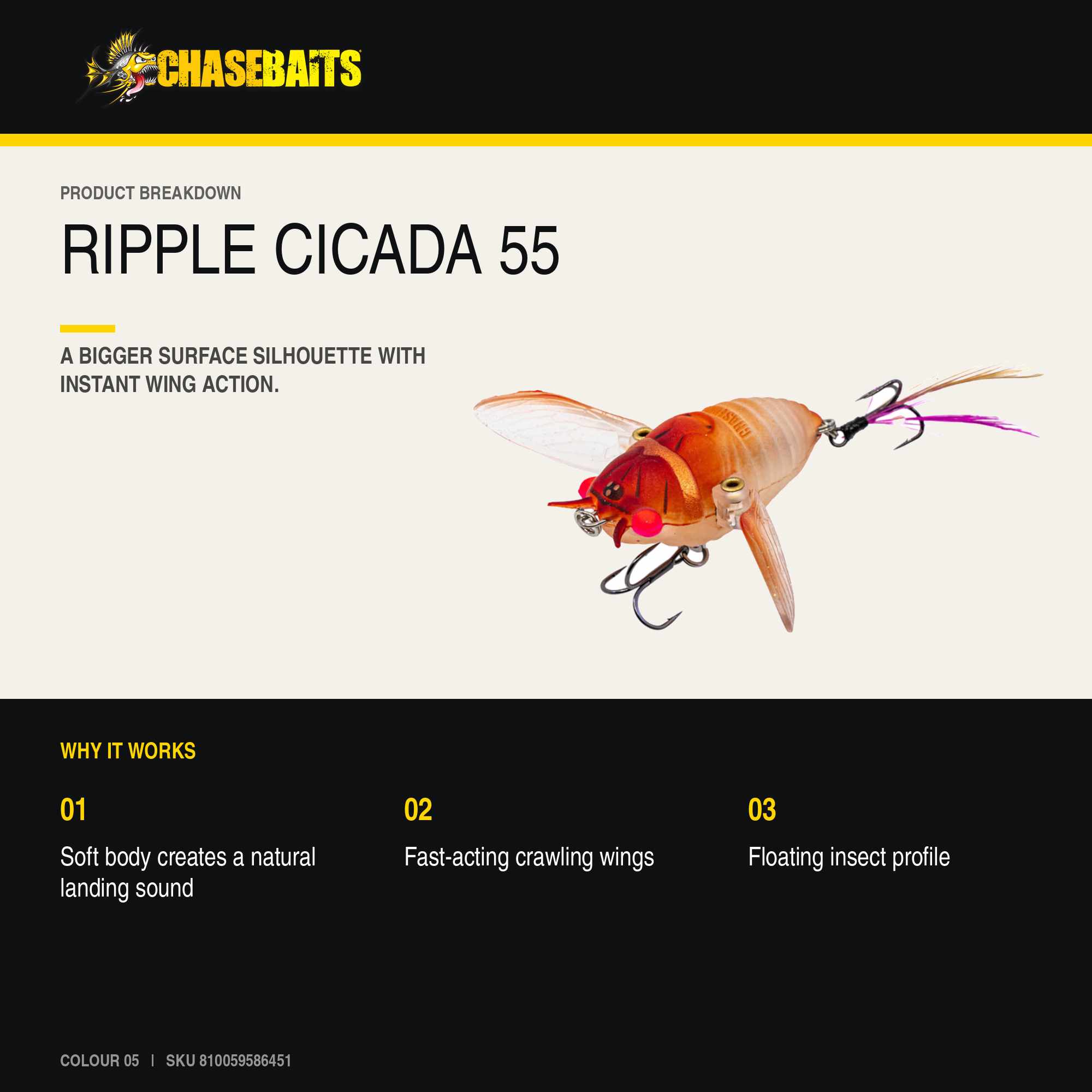 Chasebaits Ripple Cicada 55 mm Floating Lure 05 (6451)