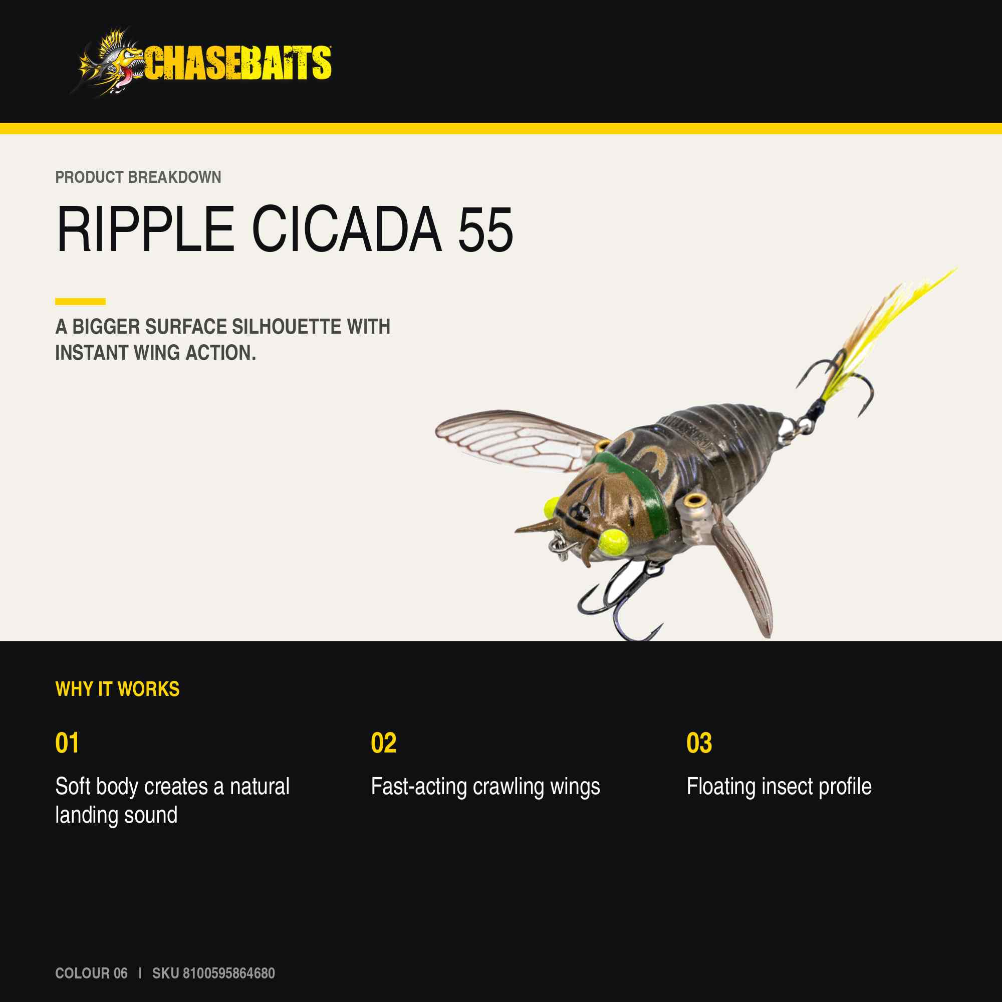 Chasebaits Ripple Cicada 55 mm Floating Lure 06 (4680)