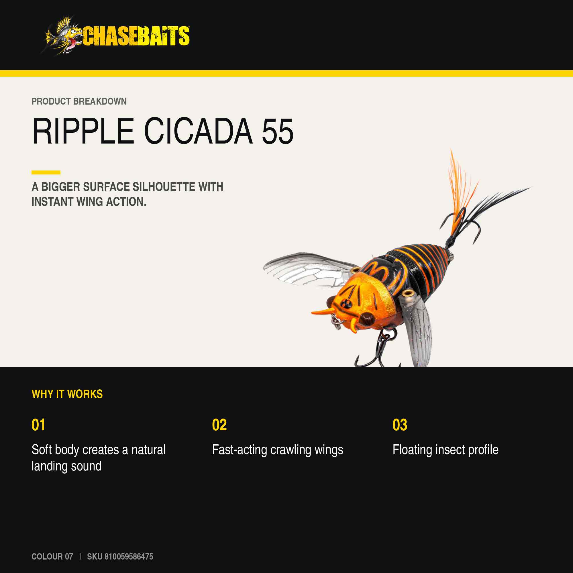 Chasebaits Ripple Cicada 55 mm Floating Lure 07 (6475)