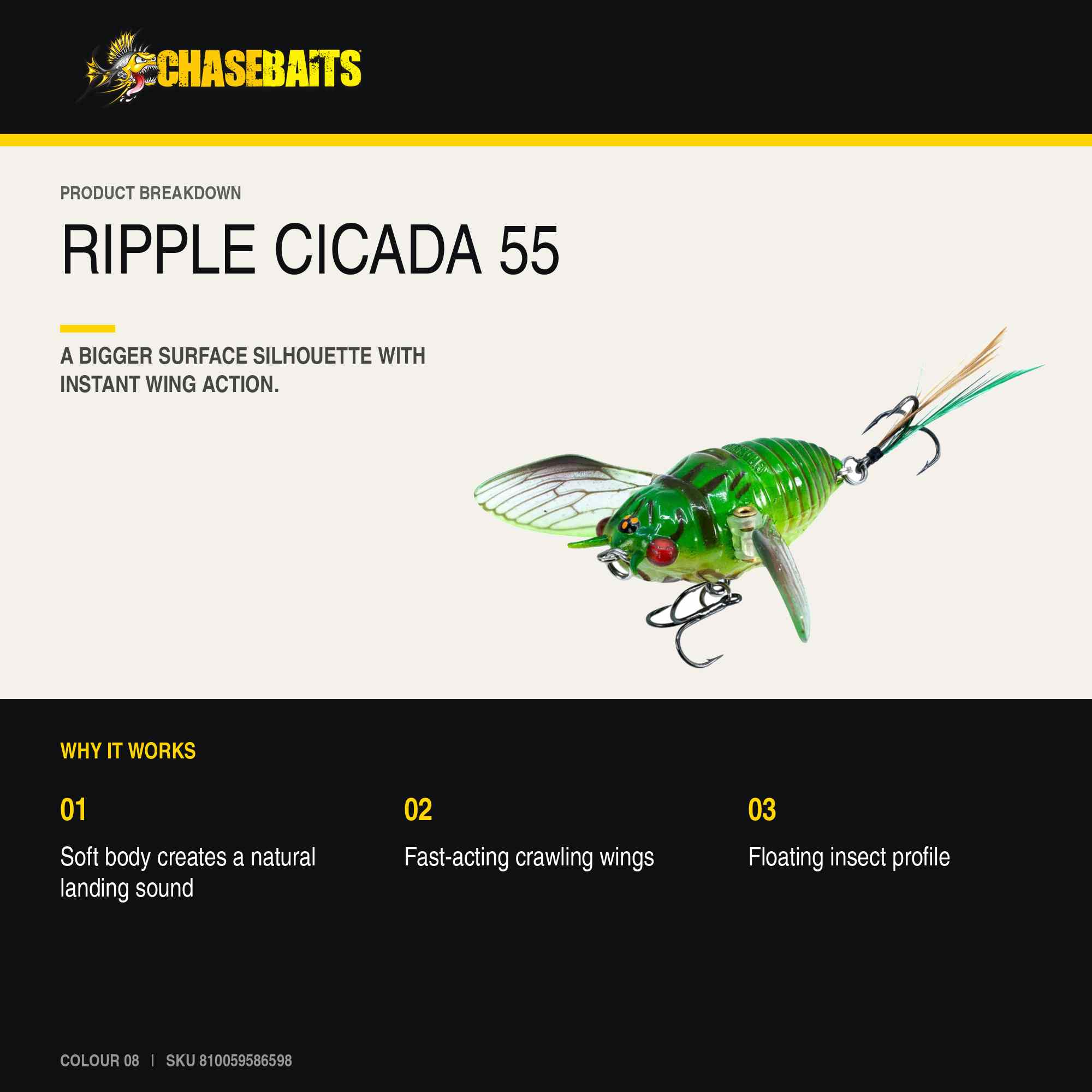 Chasebaits Ripple Cicada 55 mm Floating Lure 08 (6598)