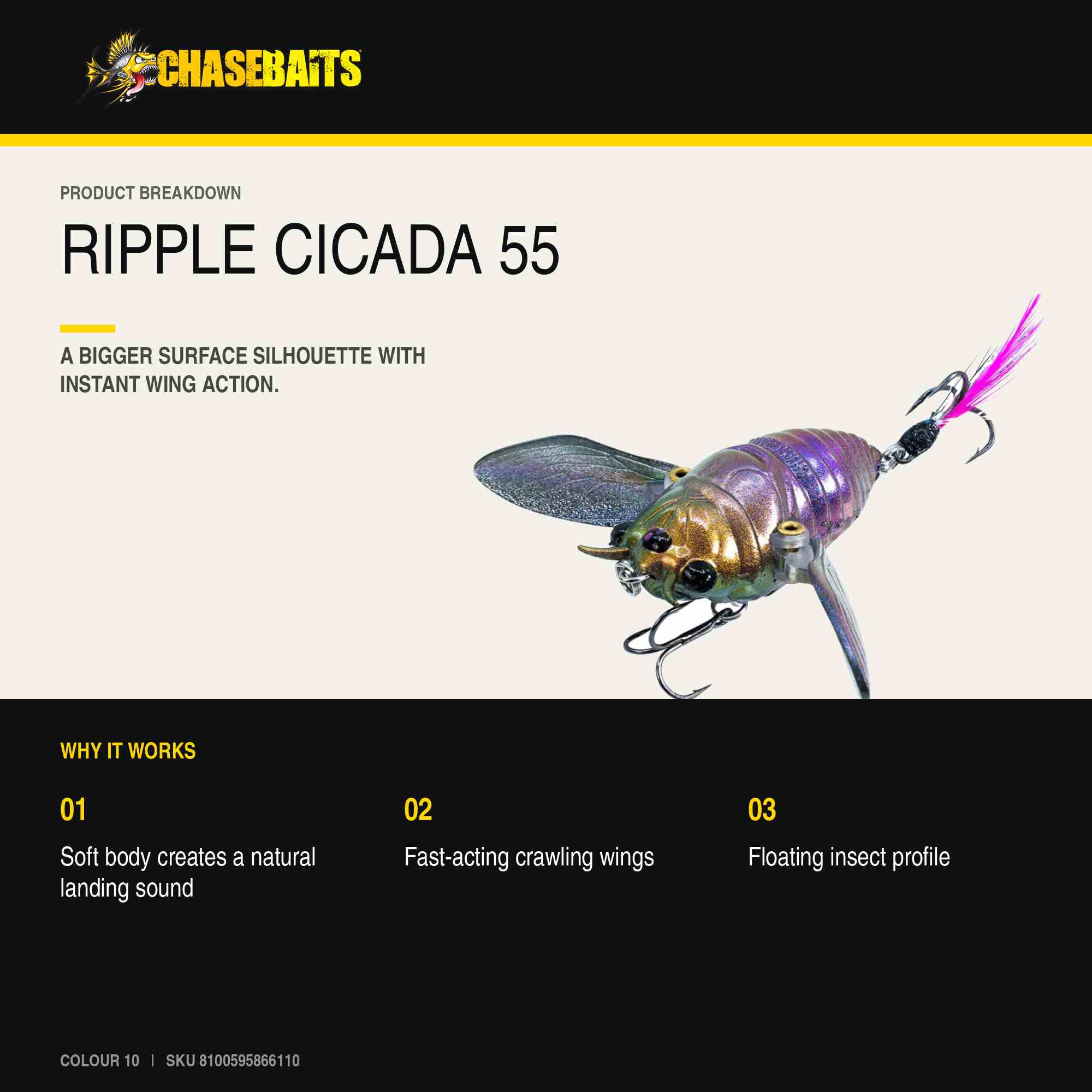 Chasebaits Ripple Cicada 55 mm Floating Lure 10 (6110)