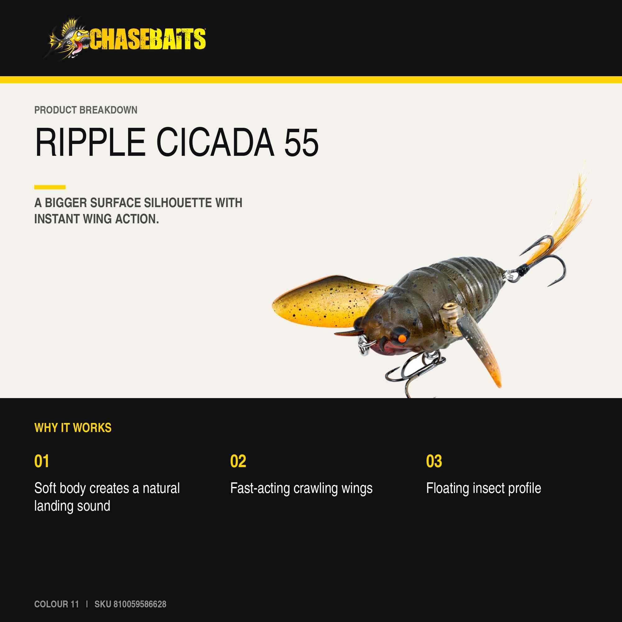 Chasebaits Ripple Cicada 55 mm Floating Lure 11 (6628)