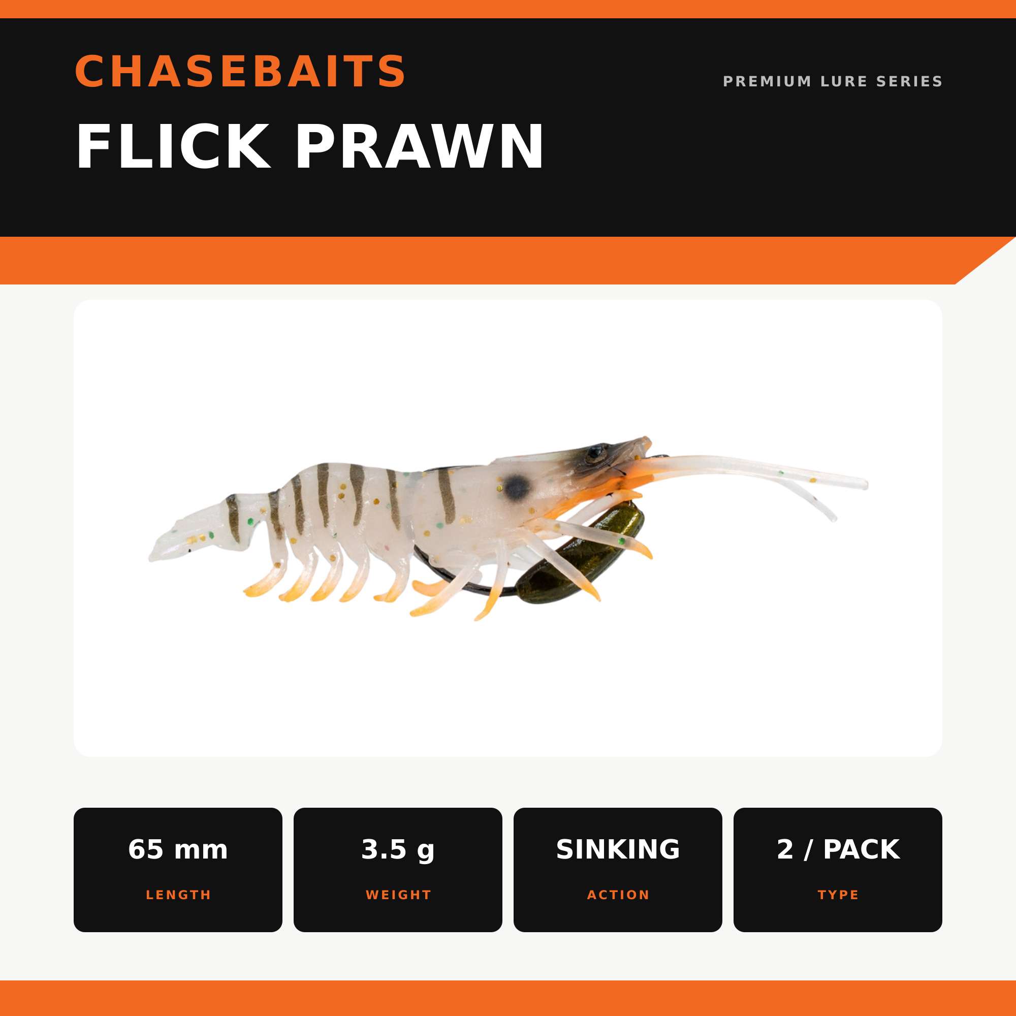 Chasebaits Flick Prawn 65 mm 3.5 grams Sinking Lure 2/pack 09 (7229)
