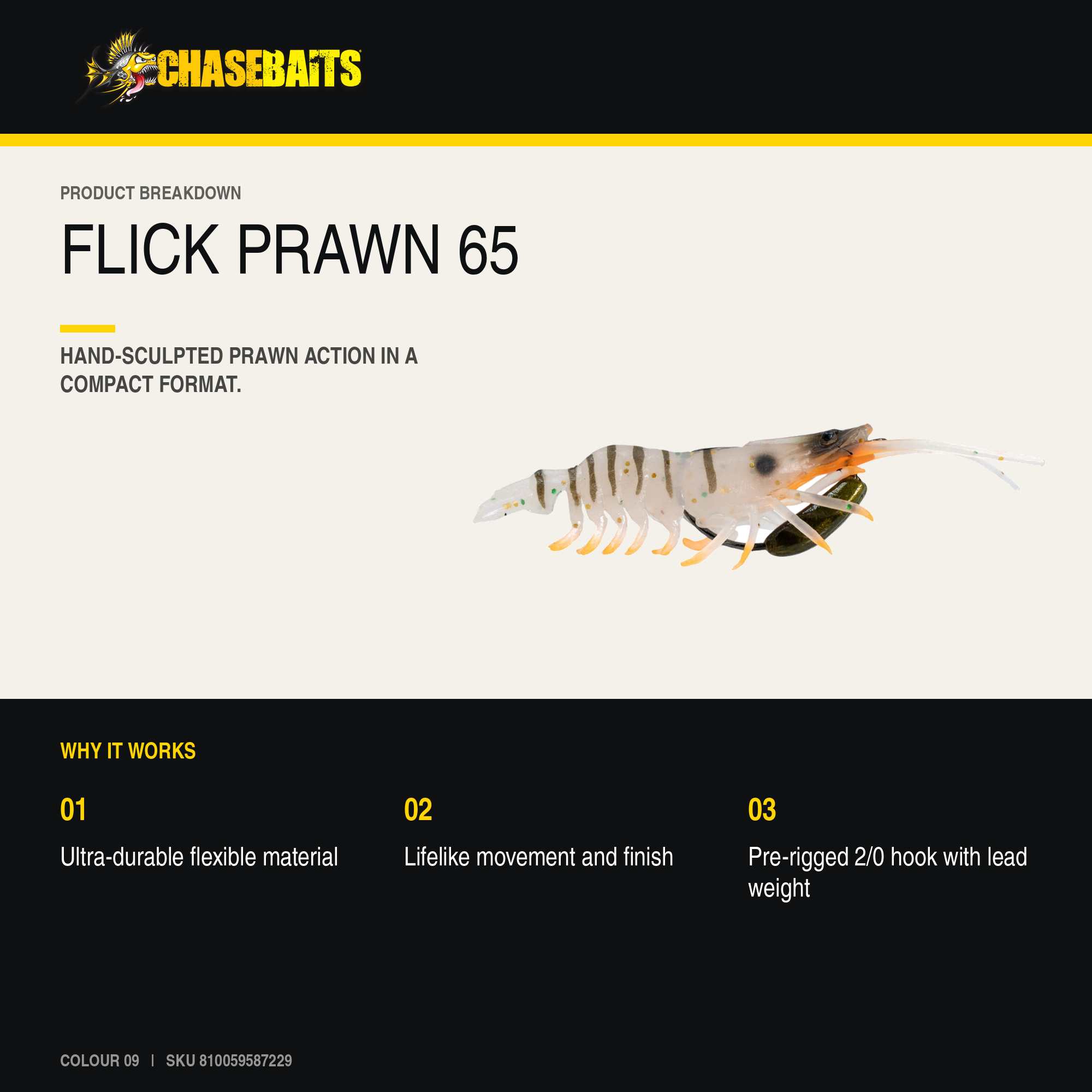 Chasebaits Flick Prawn 65 mm 3.5 grams Sinking Lure 2/pack 09 (7229)
