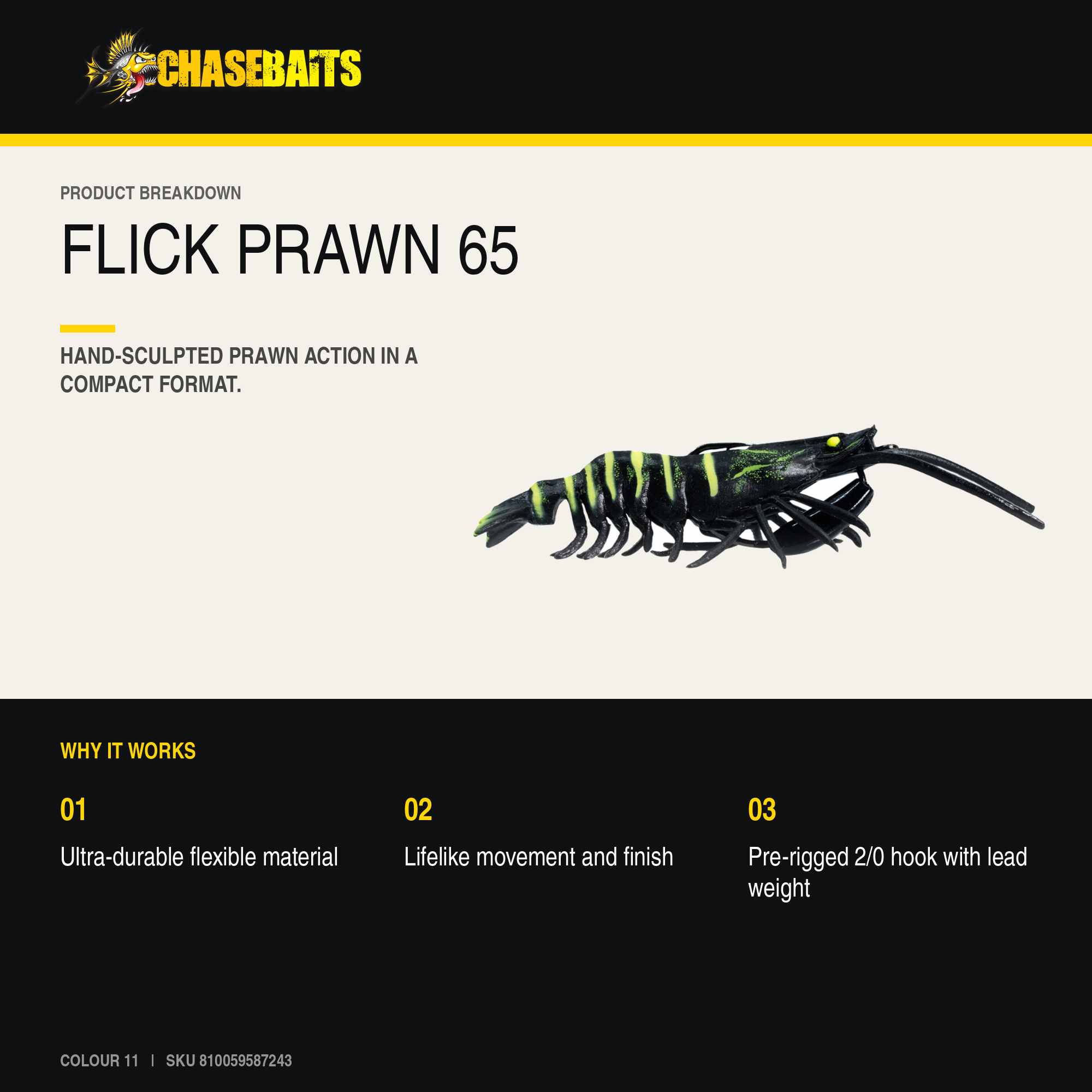 Chasebaits Flick Prawn 65 mm 3.5 grams Sinking Lure 2/pack 11 (7243)