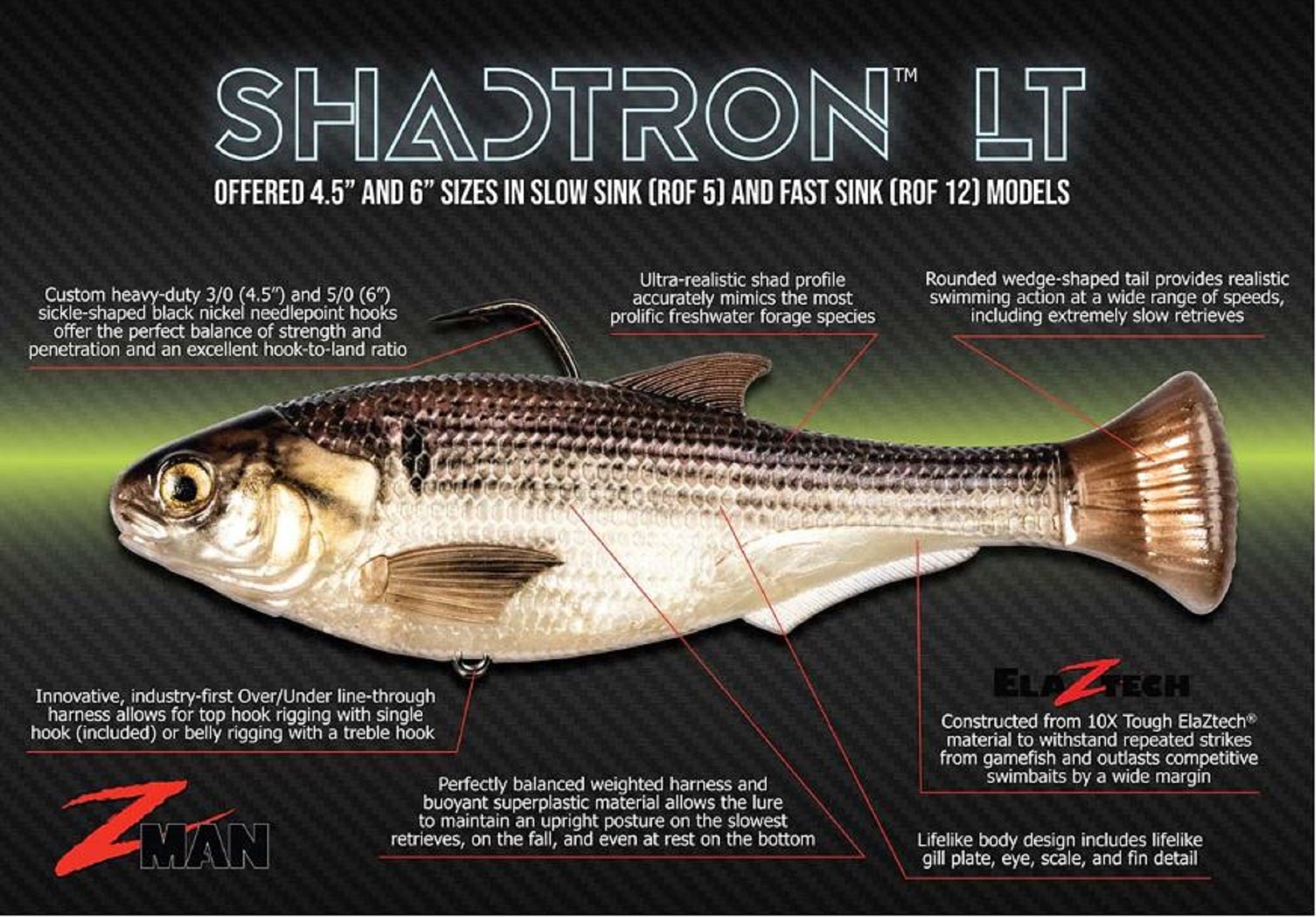 Zman Soft Lure Shadtron LT Swimbait 6 Inch Threadfin Shad (0554)
