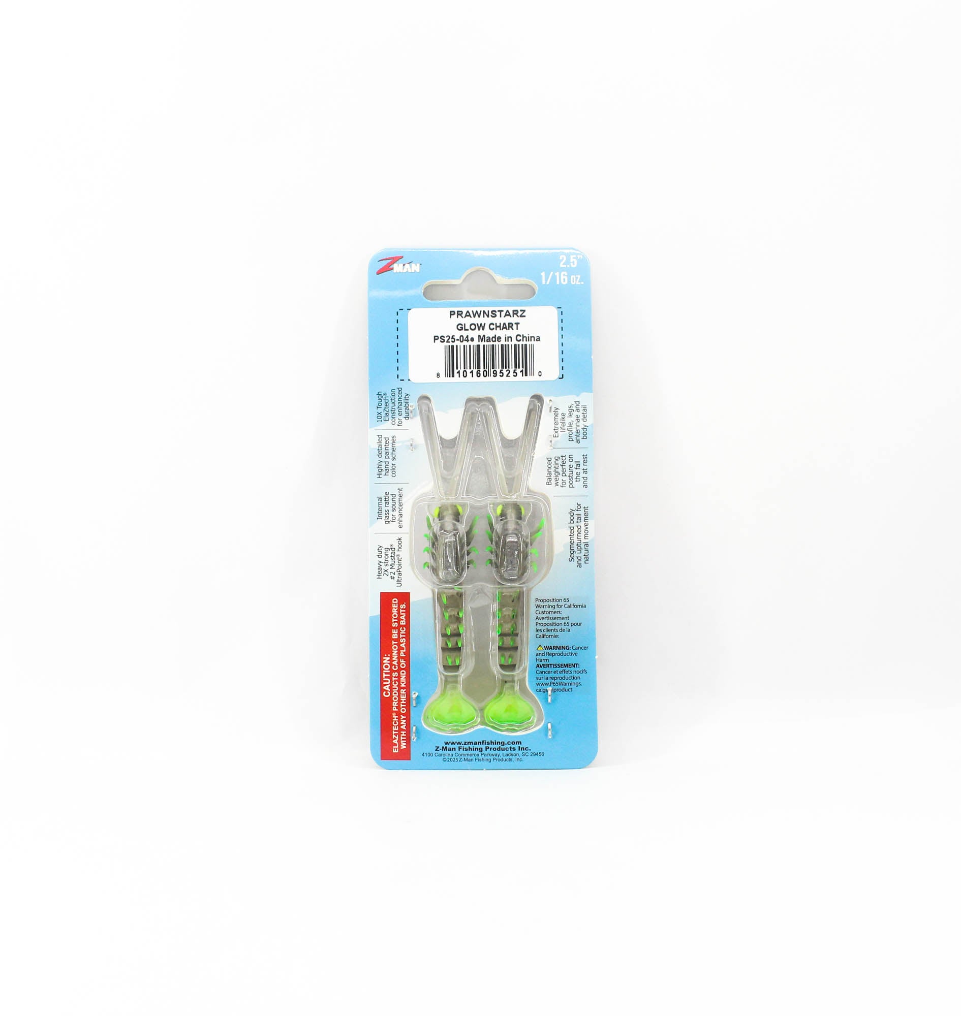 Zman Soft Lure PrawnstarZ 2.5 Inch 2/Pack Glow Chartreuse (2510)
