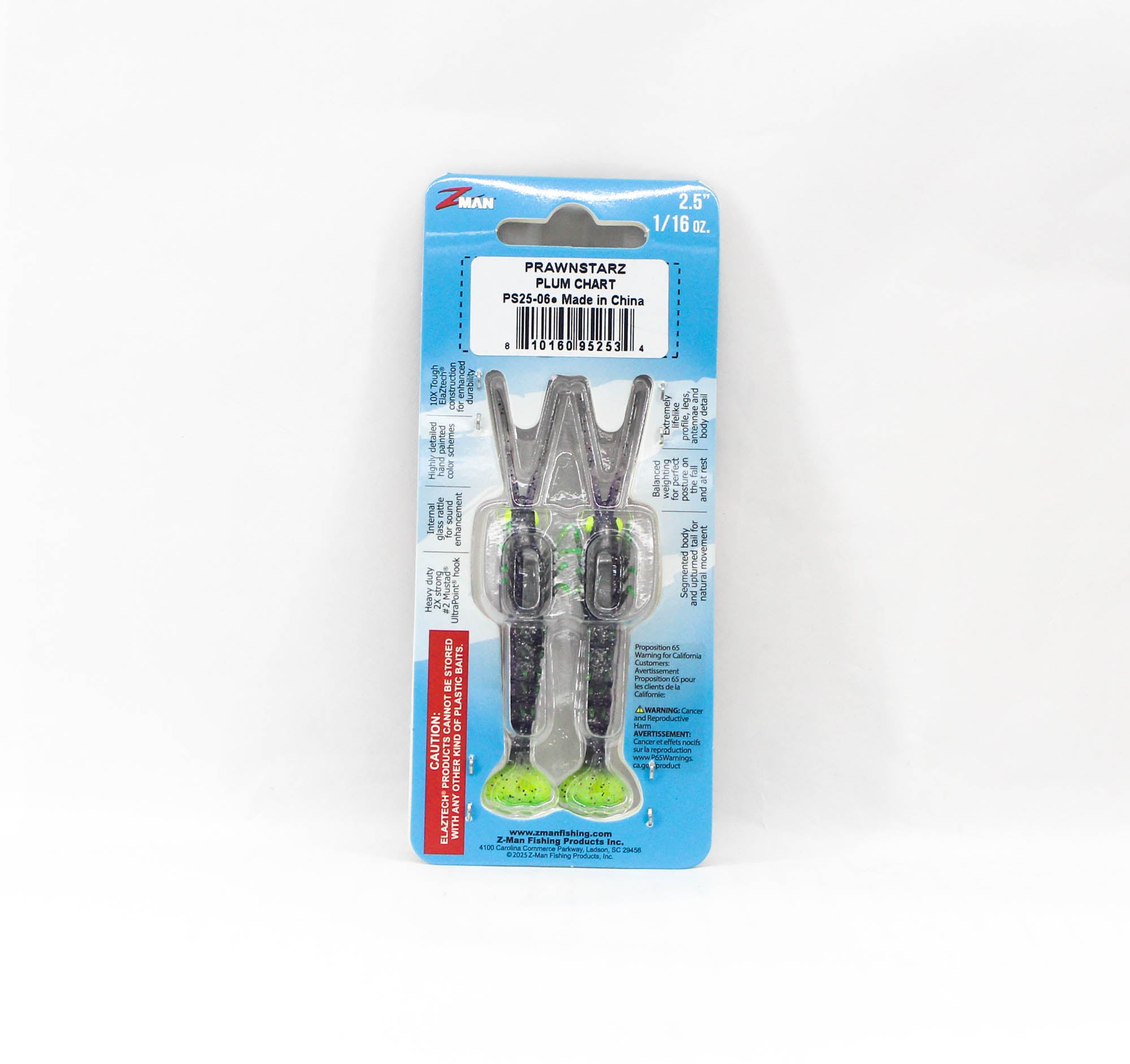 Zman Soft Lure PrawnstarZ 2.5 Inch 2/Pack Plum Chartreuse (2534)