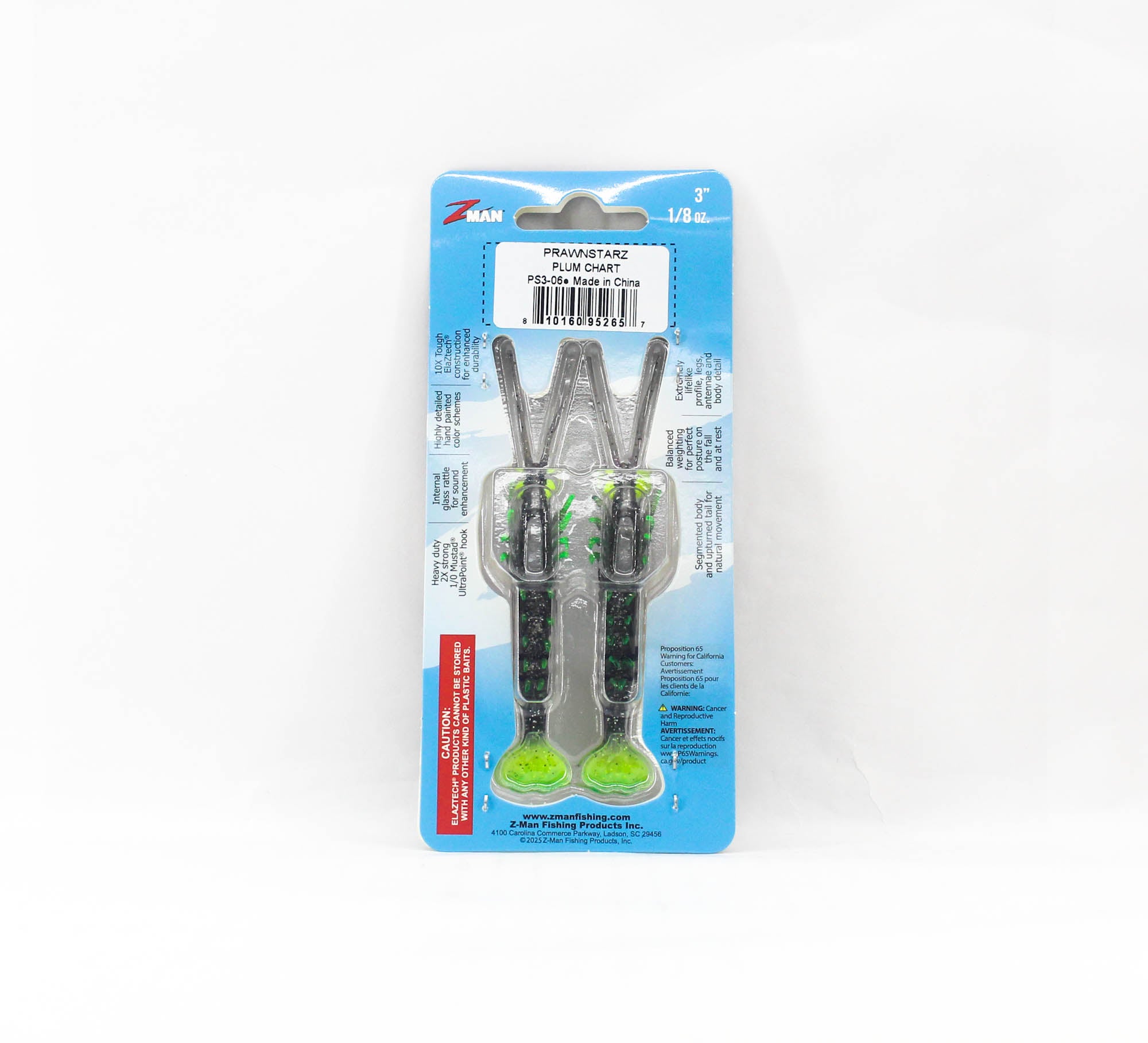 Zman Soft Lure PrawnstarZ 3 Inch 2/Pack Plum Chartreuse (2657)