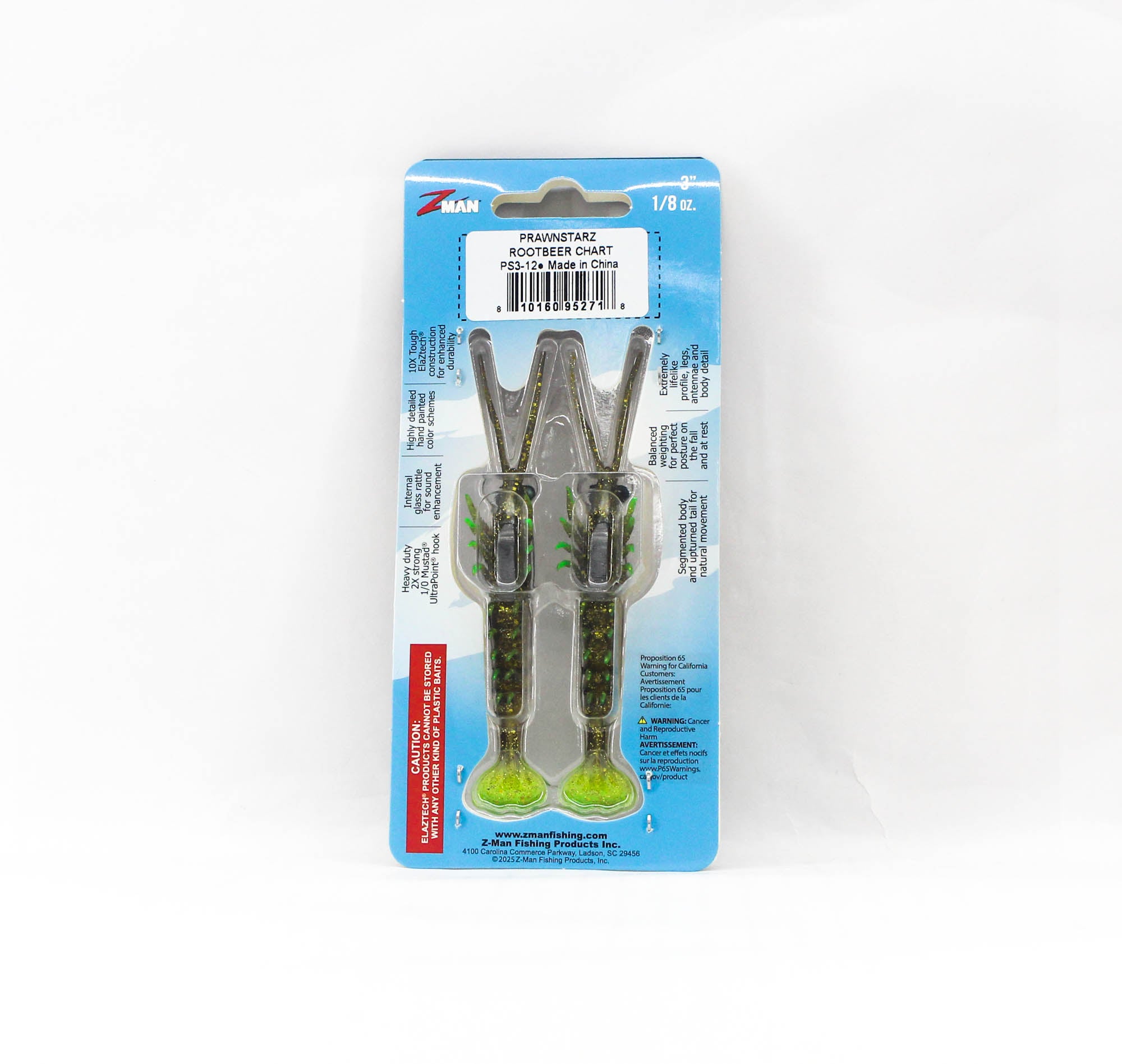 Zman Soft Lure PrawnstarZ 3 Inch 2/Pack Rootbeer Chartreuse (2718)