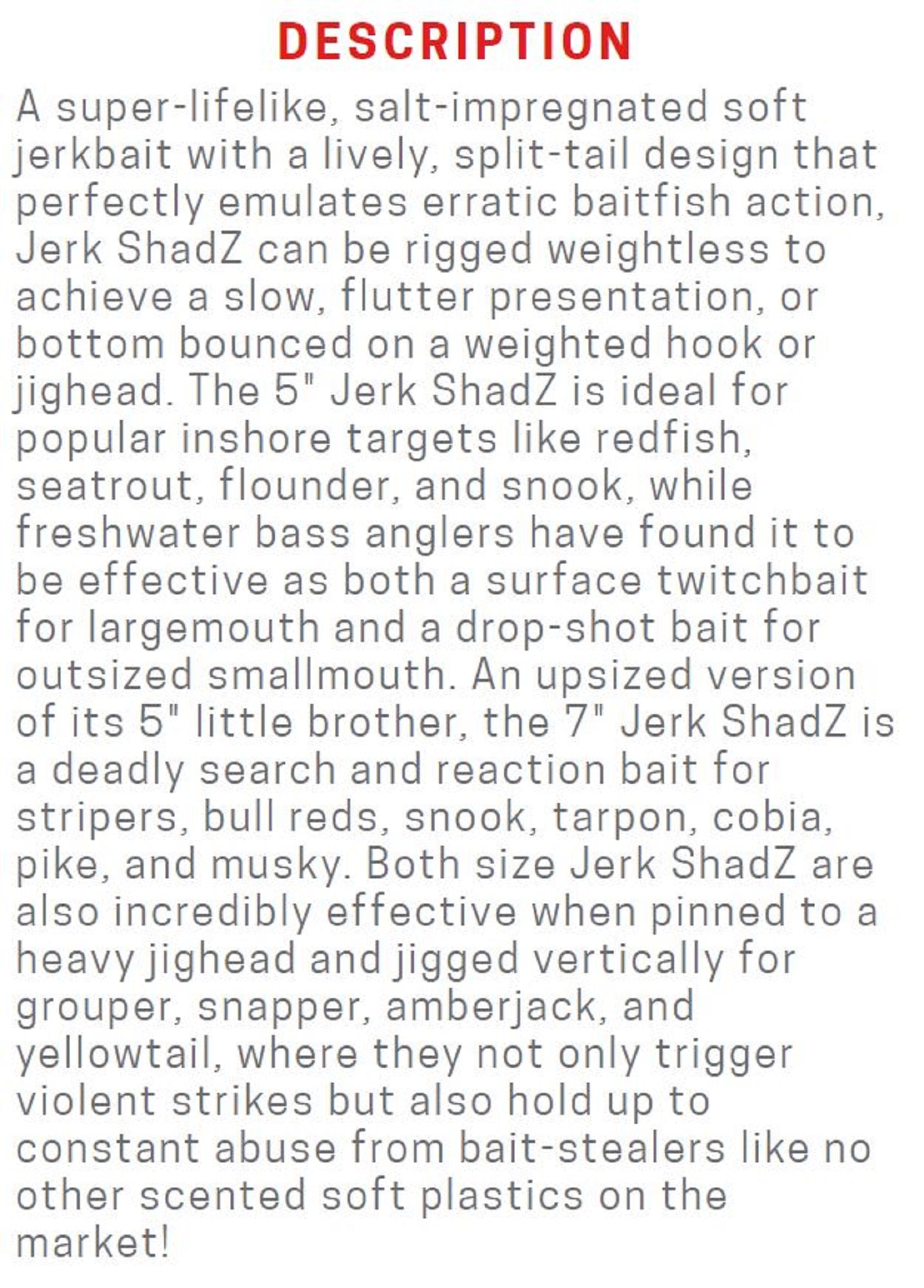 Zman Soft Lure Jerk ShadZ 5 Inch 5/Pack Slam Shady (5759)
