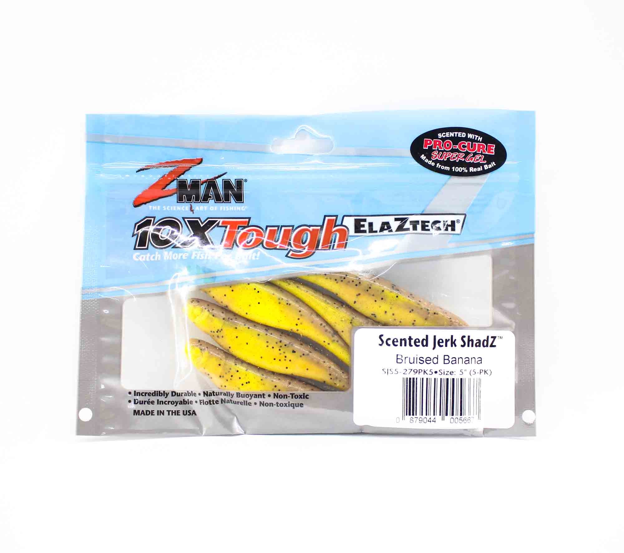 bruised banana fishing lure Zman Soft Lure Jerk ShadZ Scented 5 Inch 5/Pack Bruised Banana (5667)
