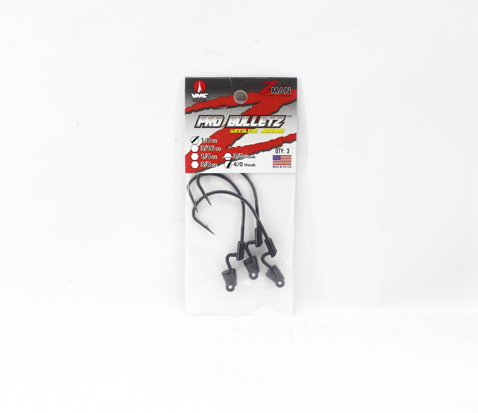Zman Jighead Pro BulletZ 1/8 oz Size 4/0 3/pack Black (5803)