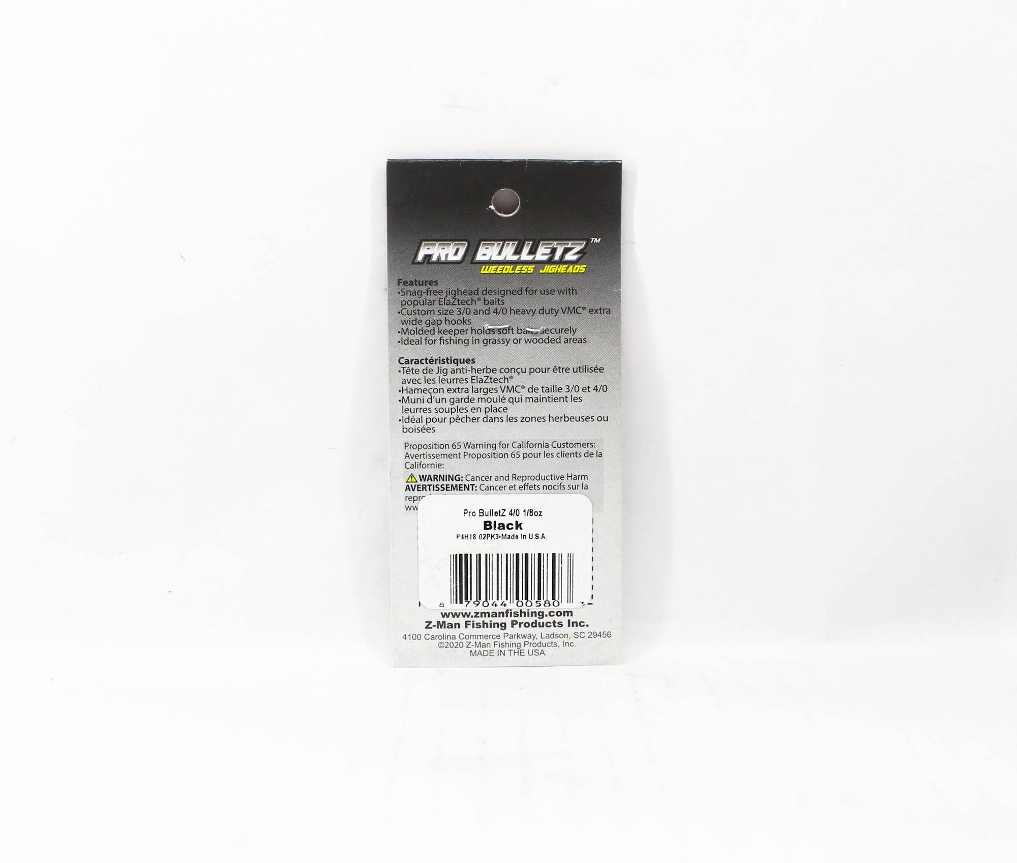 Zman Jighead Pro BulletZ 1/8 oz Size 4/0 3/pack Black (5803)