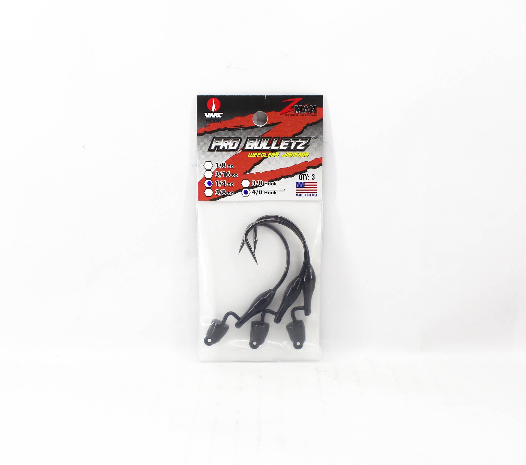 Zman Jighead Pro BulletZ 1/4 oz Size 4/0 3/pack Black (6053)