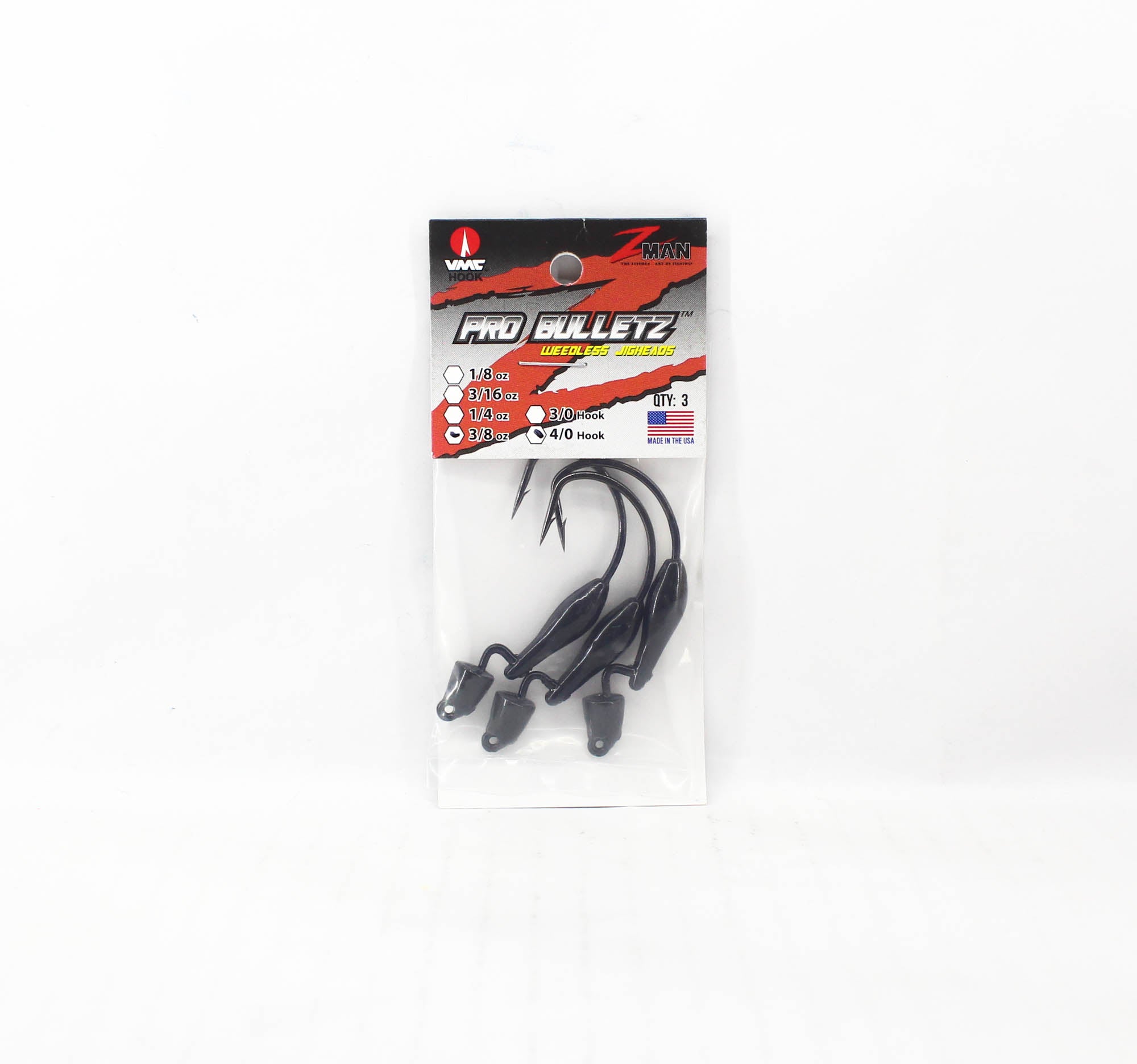 Zman Jighead Pro BulletZ 3/8 oz Size 4/0 3/pack Black (6077)