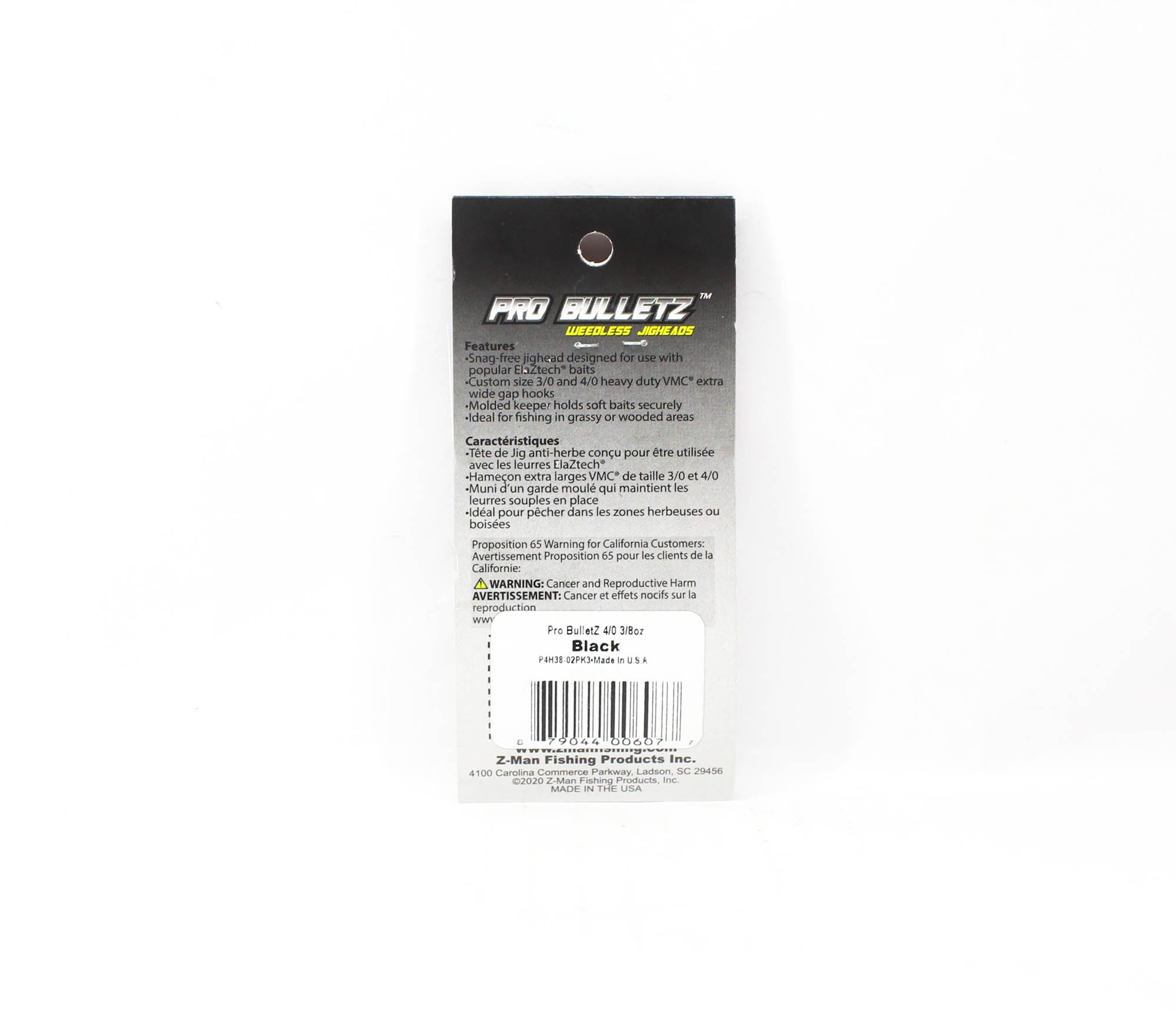 Zman Jighead Pro BulletZ 3/8 oz Size 4/0 3/pack Black (6077)