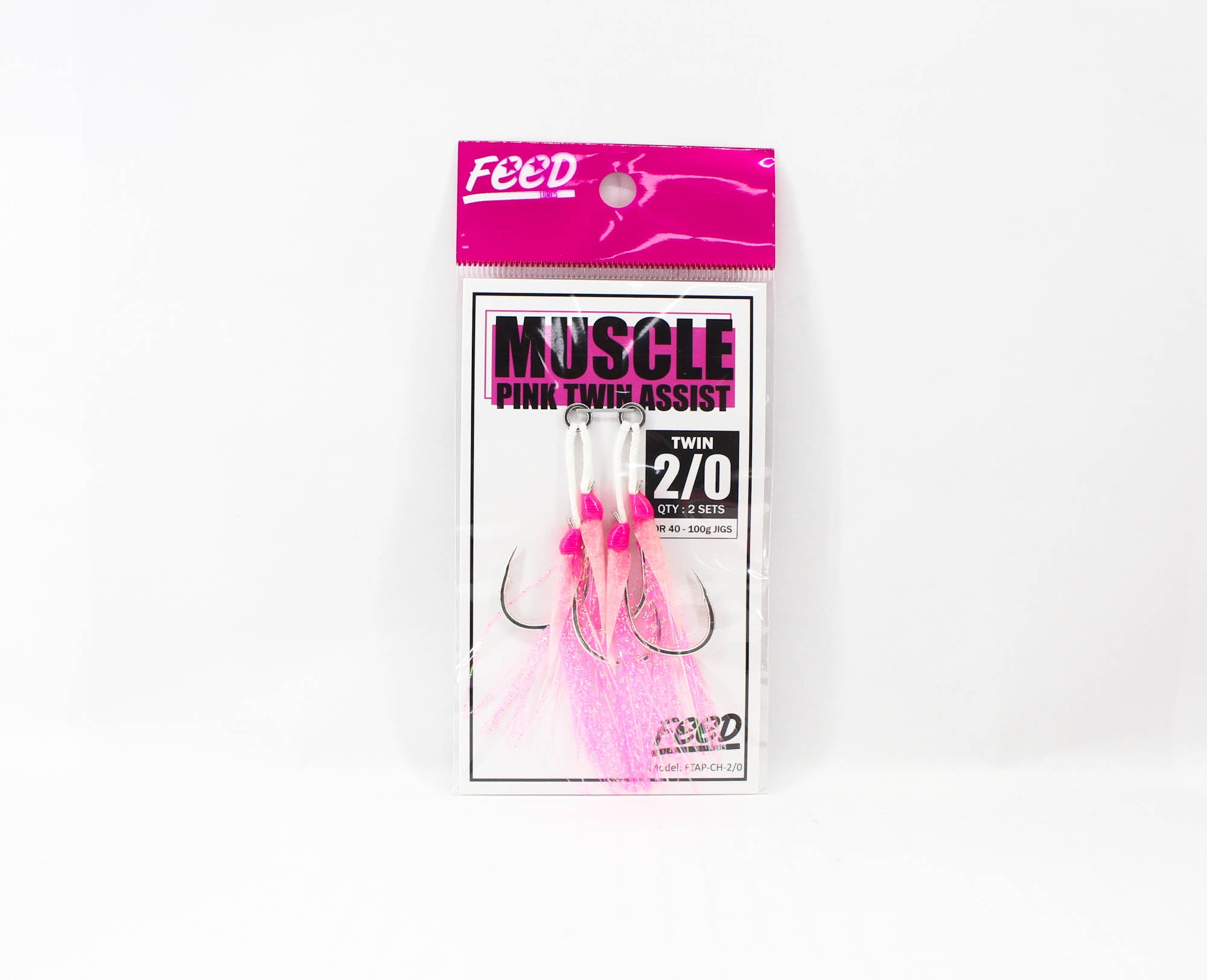 Feed FTAP-CH 2/0 Muscle Pink Twin Assist Hooks Size 2/0 2 set (4833)