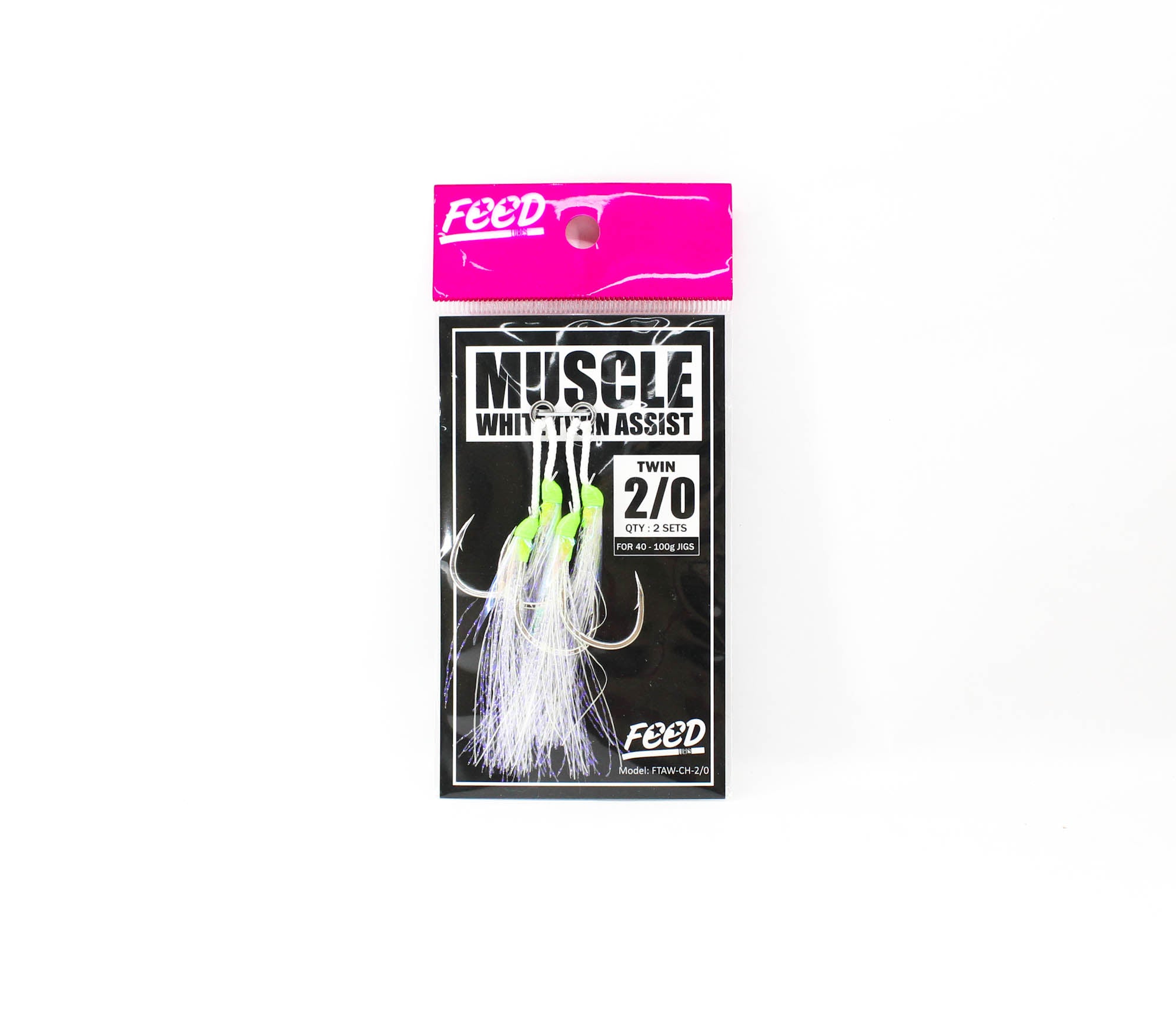 Feed FTAW-CH 2/0 Muscle White Twin Assist Hooks Size 2/0 2 set (5830)