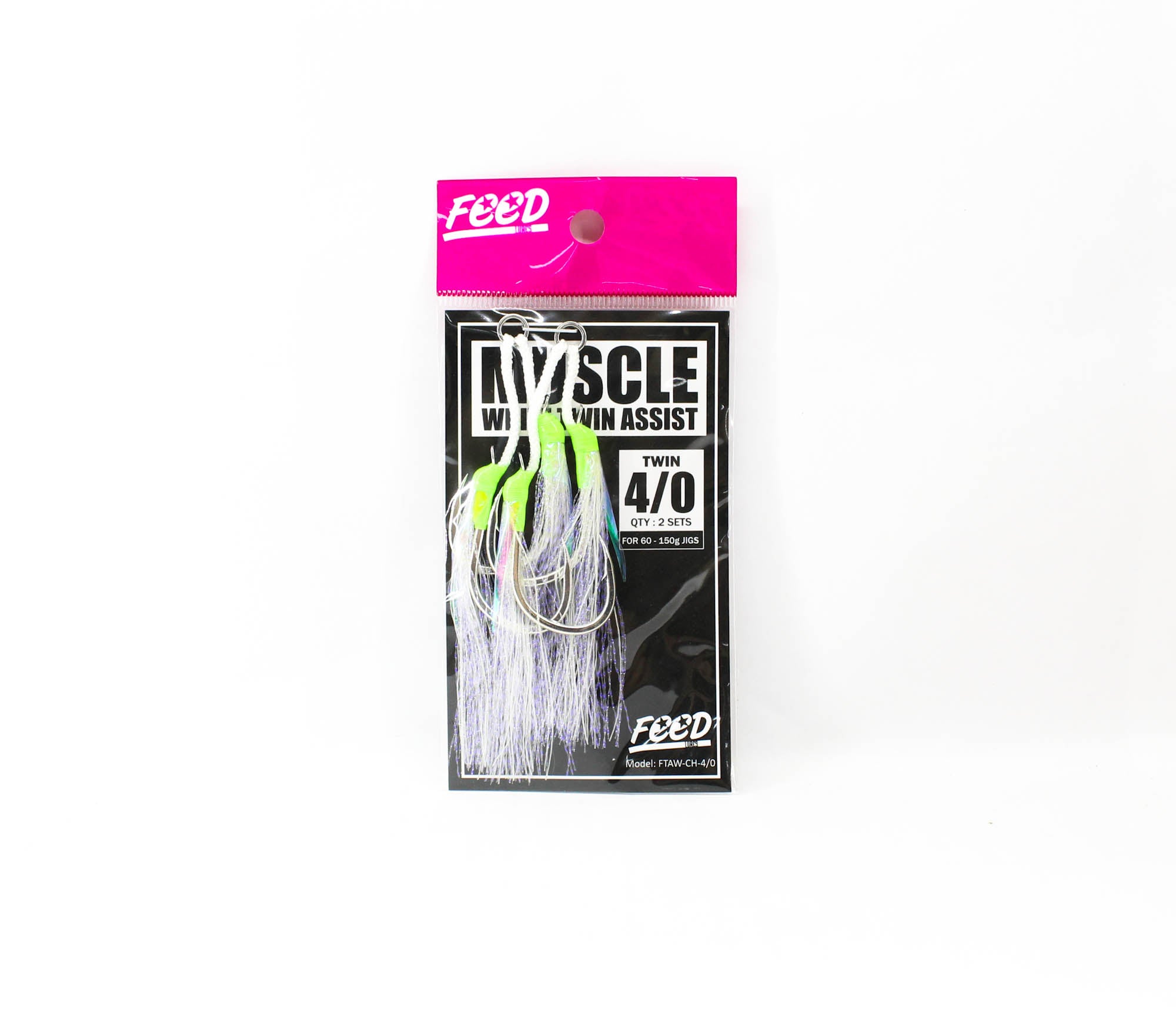 Feed FTAW-CH 4/0 Muscle White Twin Assist Hooks Size 4/0 2 set (5847)