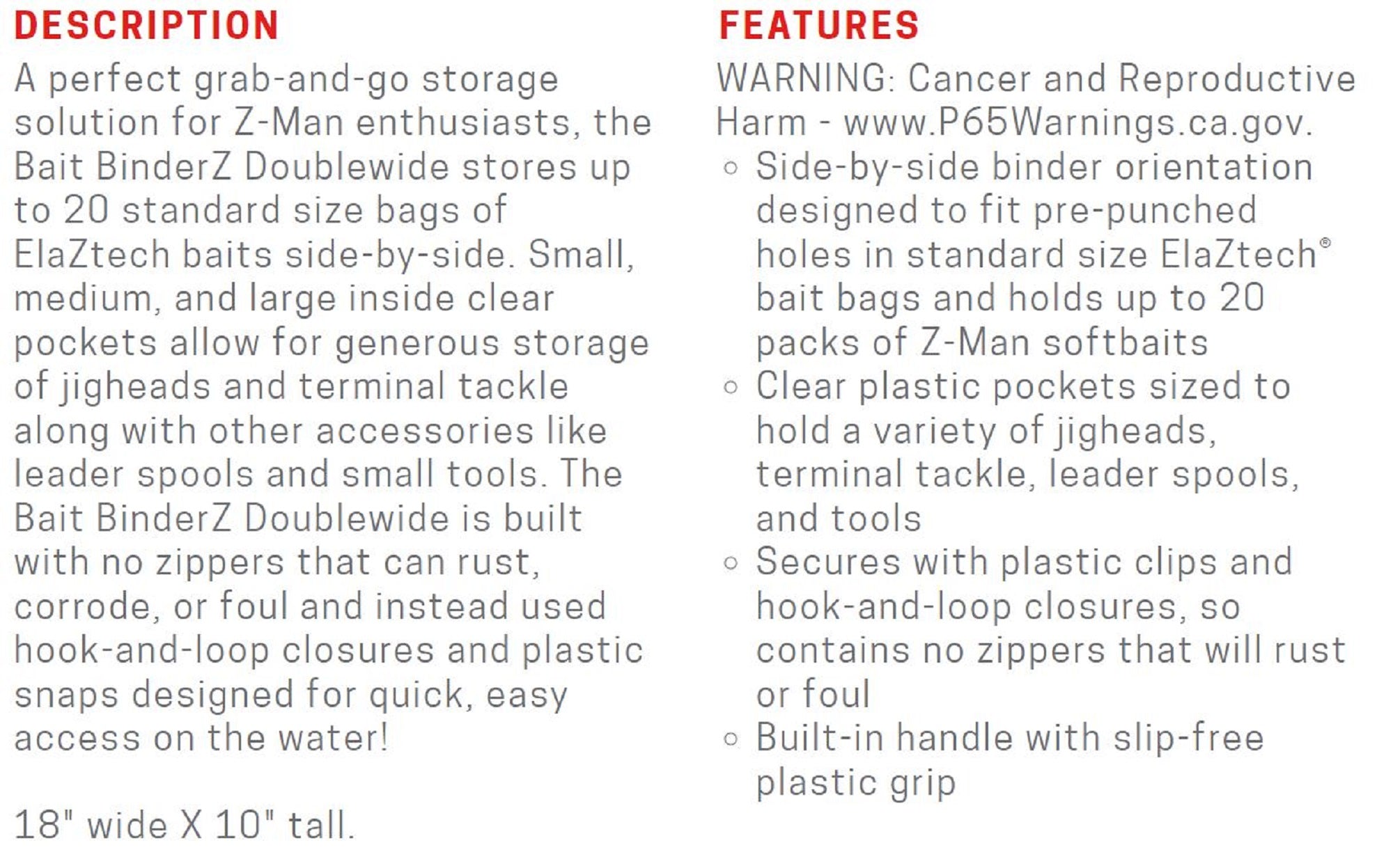 Zman Bait BinderZ Double Wide for ElaZtech Bags (3059)