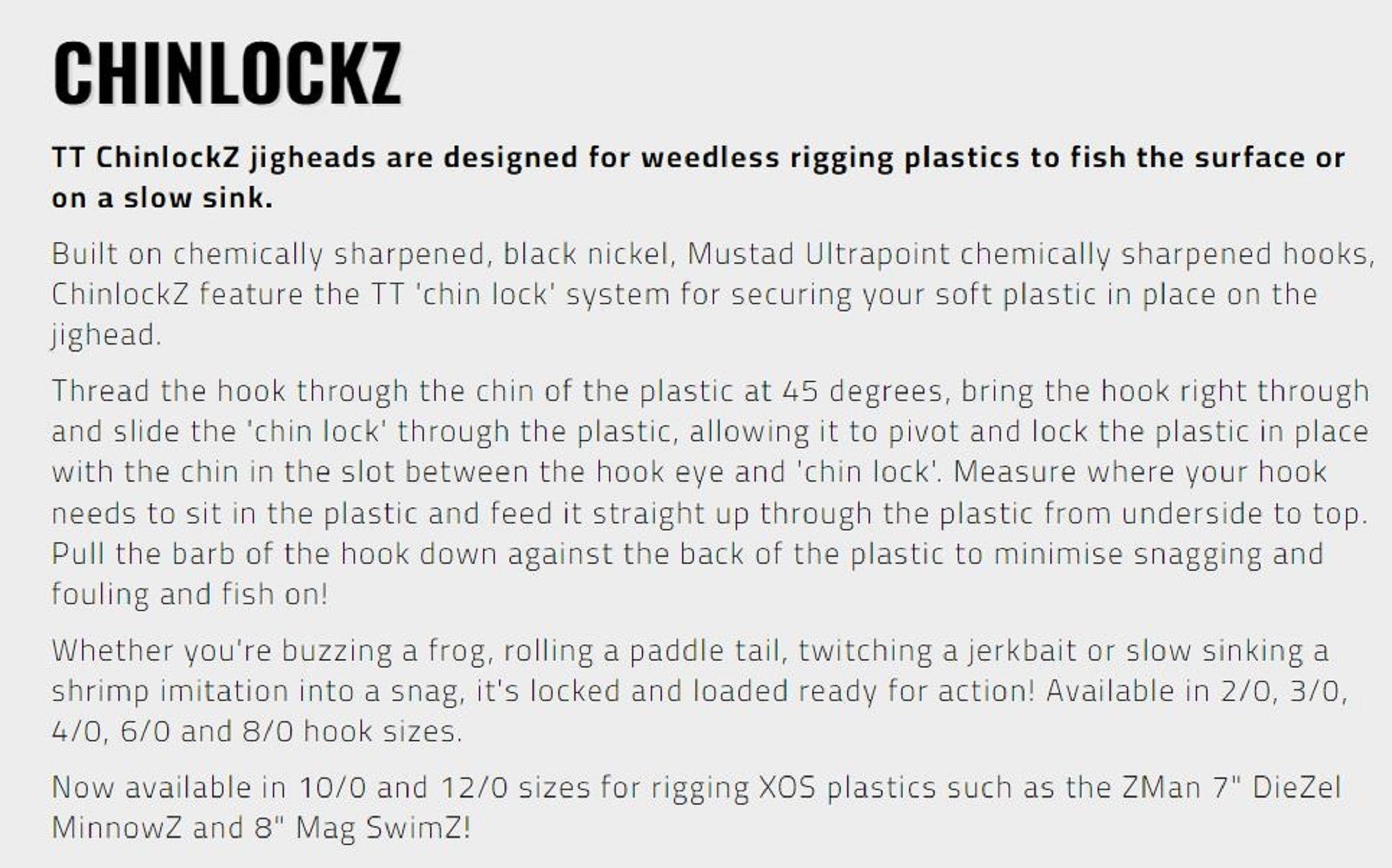 Tackle Tactics TT ChinlockZ Unweighted Worm Hook 6/0 4/pack (0923)