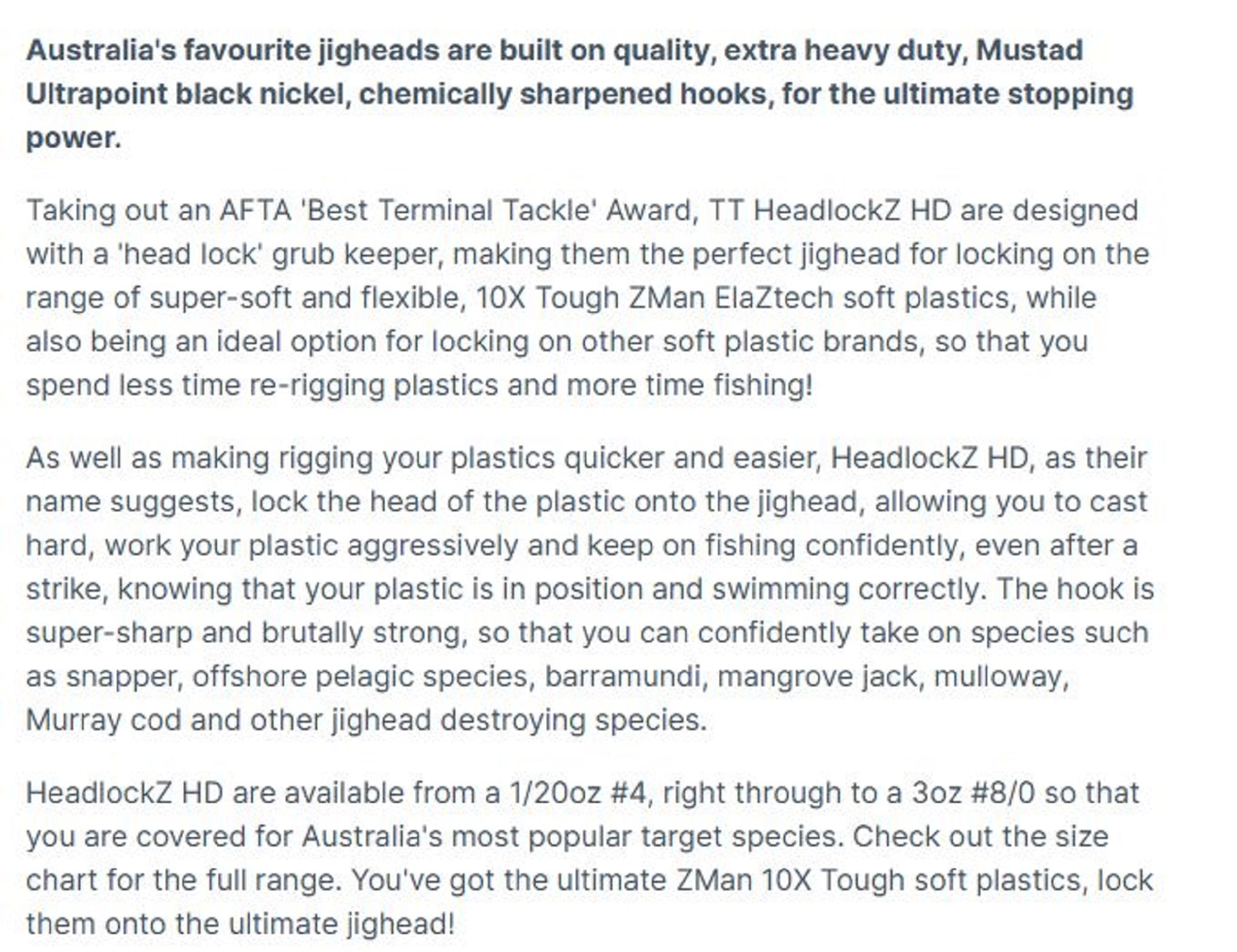 Tackle Tactics TT Headlockz HD Jig Head 1 1/2 oz 8/0 H 3/pack (3351)