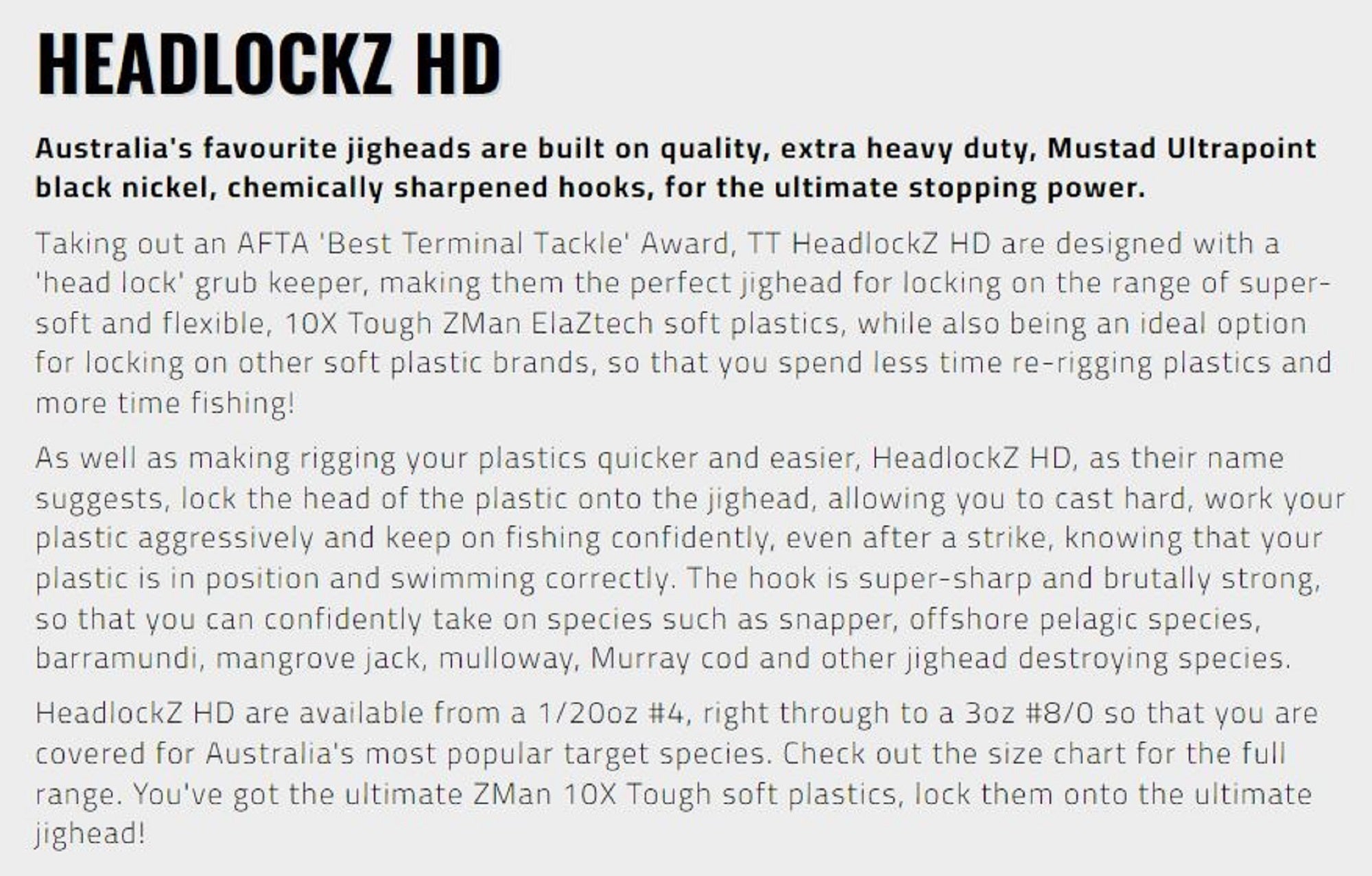 Tackle Tactics TT Headlockz HD Jig Head 1/2 oz 4/0 XH 5/pack (3436)