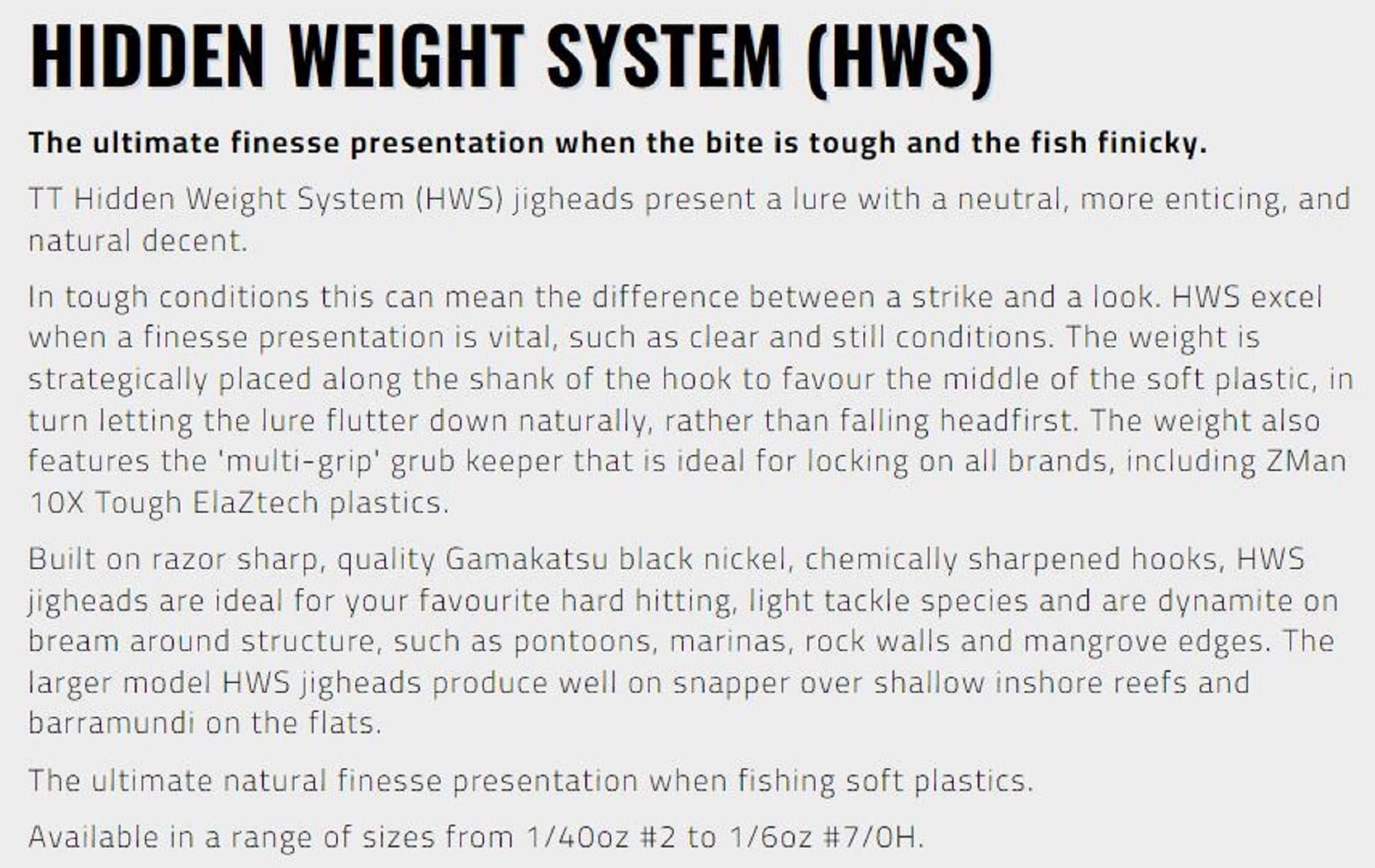 Tackle Tactics TT HWS Hidden Weight System 1/28 oz 2H 5/pack (4760)